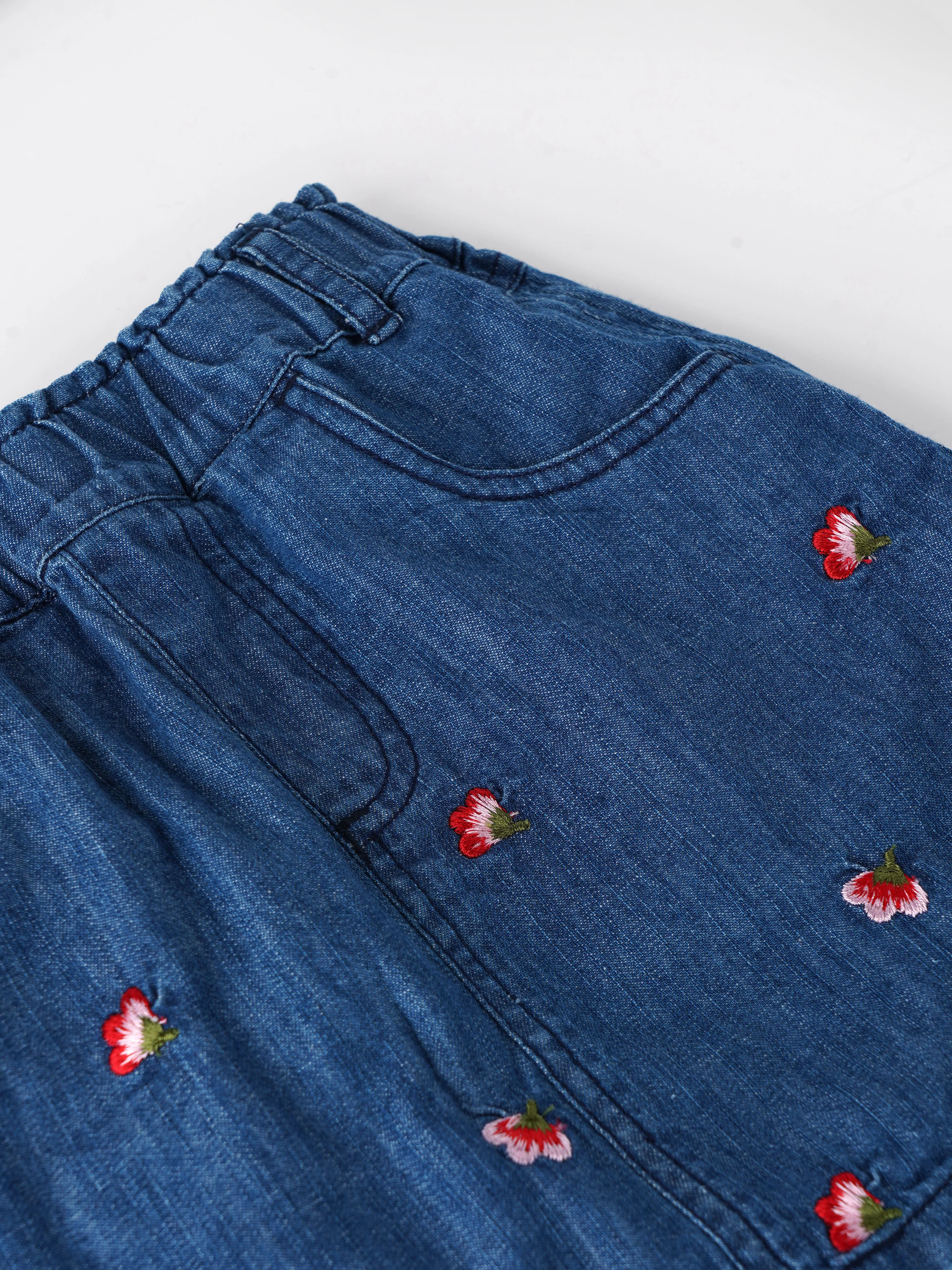 Popees Fashionable Floral Embroidered Denim Knee Length Skirt (1-8 Years) for Girls - Image 3