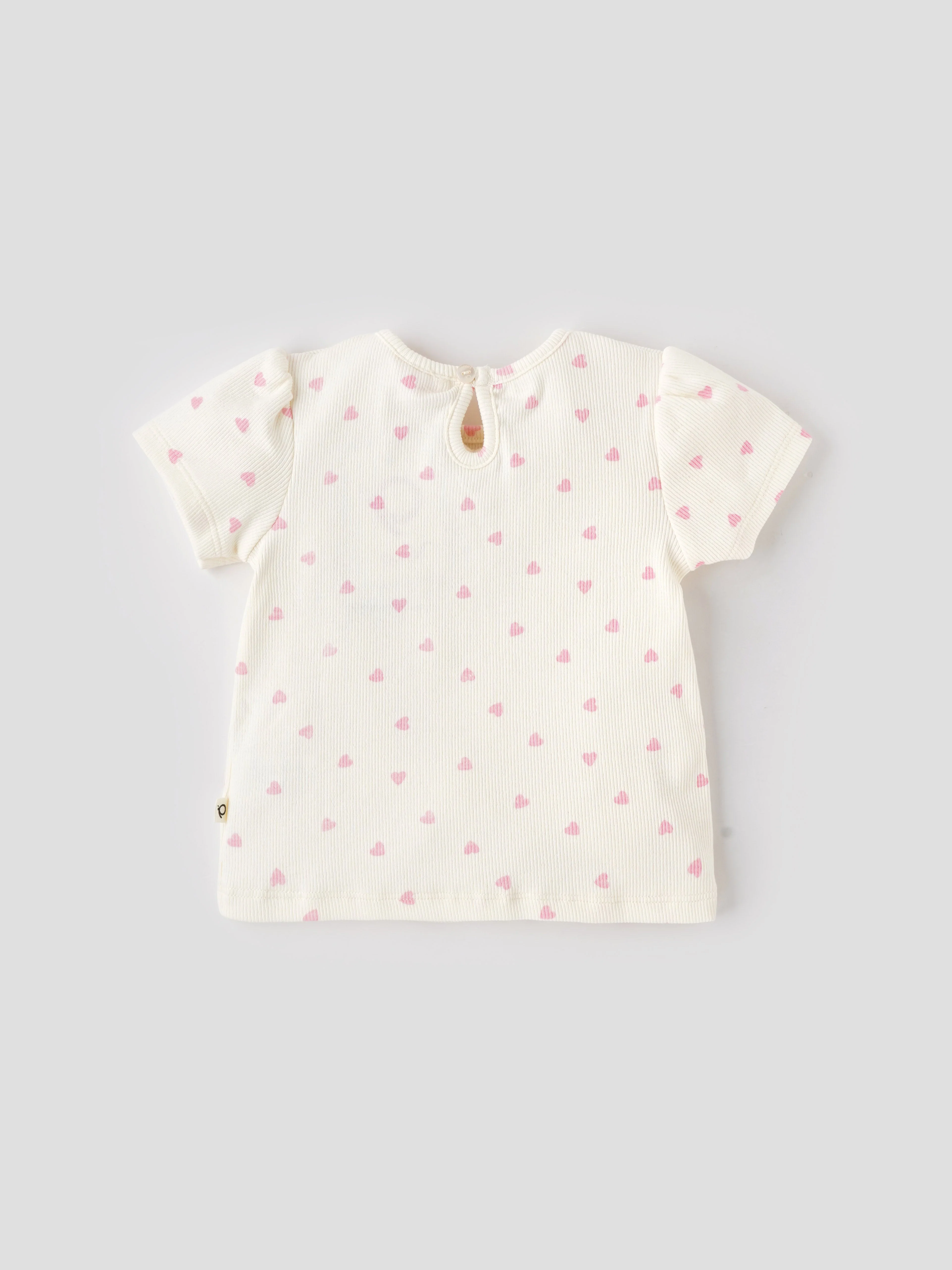 Popees Short Sleeve Heart Print Top (0-9 Months) for Baby Girls - Image 2