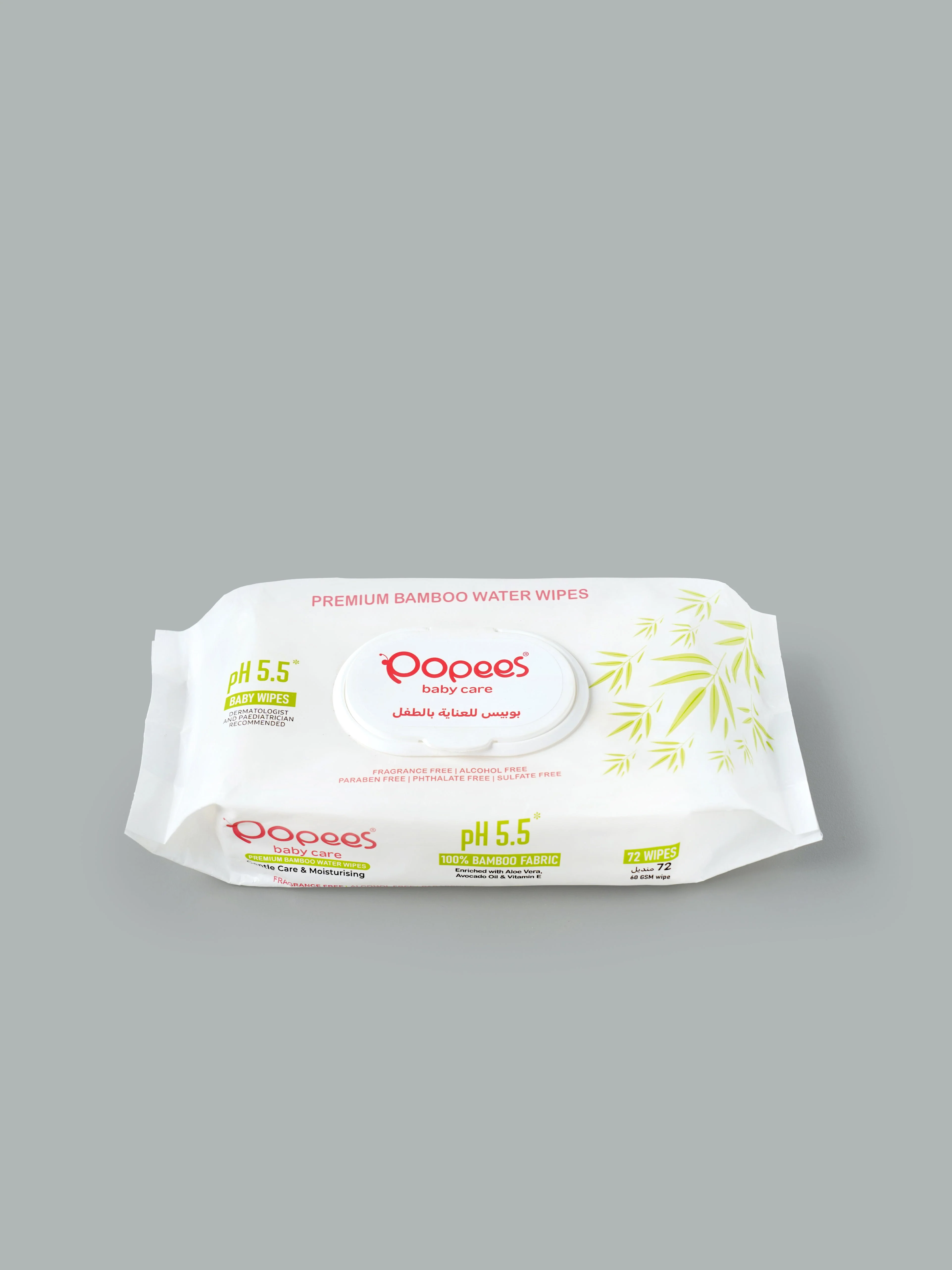 Popees Premium Bamboo Baby Wipes 100% Bamboo Fabric 99% Water & Aloe Vera Enriched Gentle, Safe & Eco-Friendly Care - Image 2