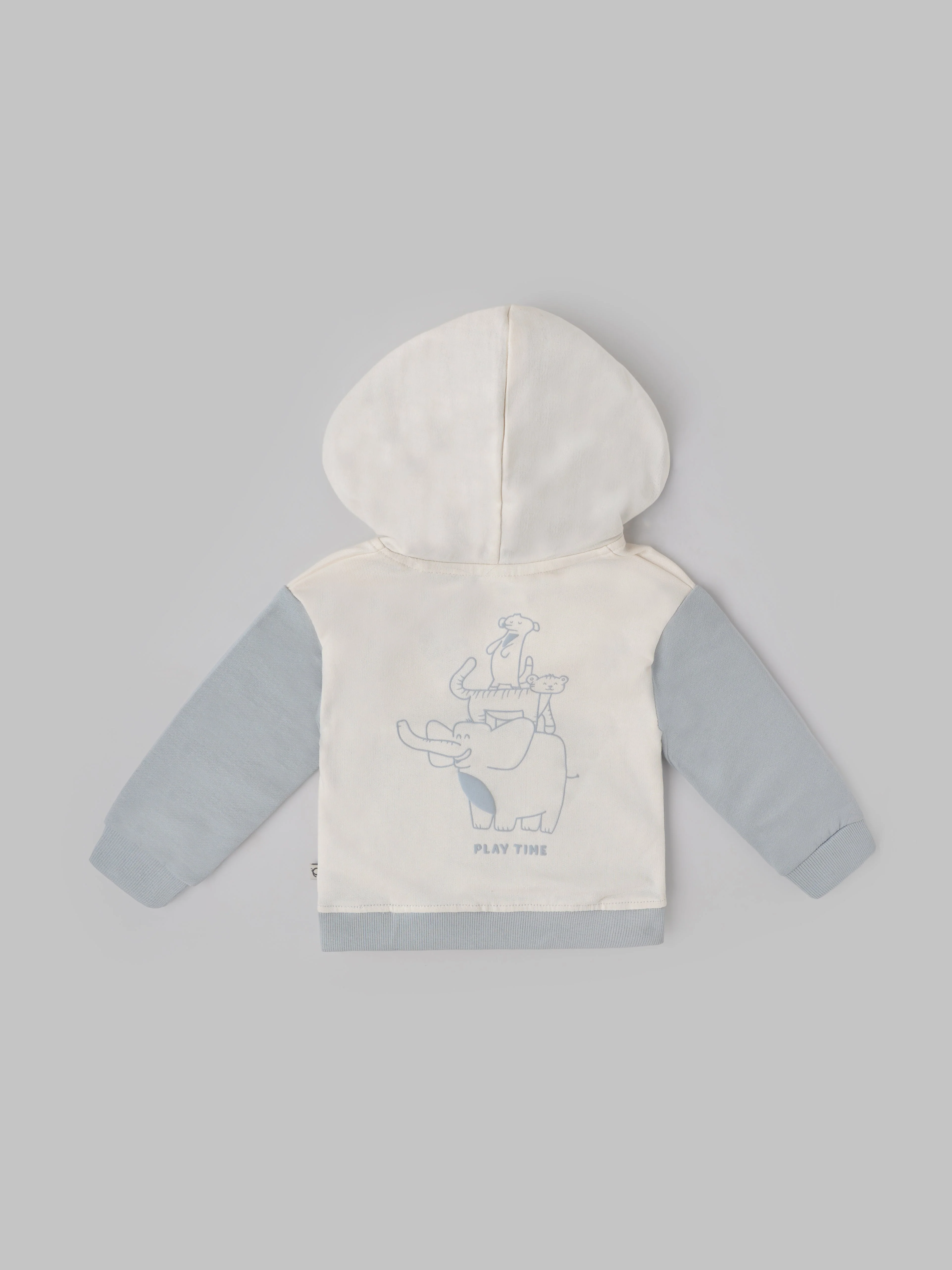 Popees Baby Boy Hooded Sweatshirt| Blue & Cream| 3-24 Months - Image 2