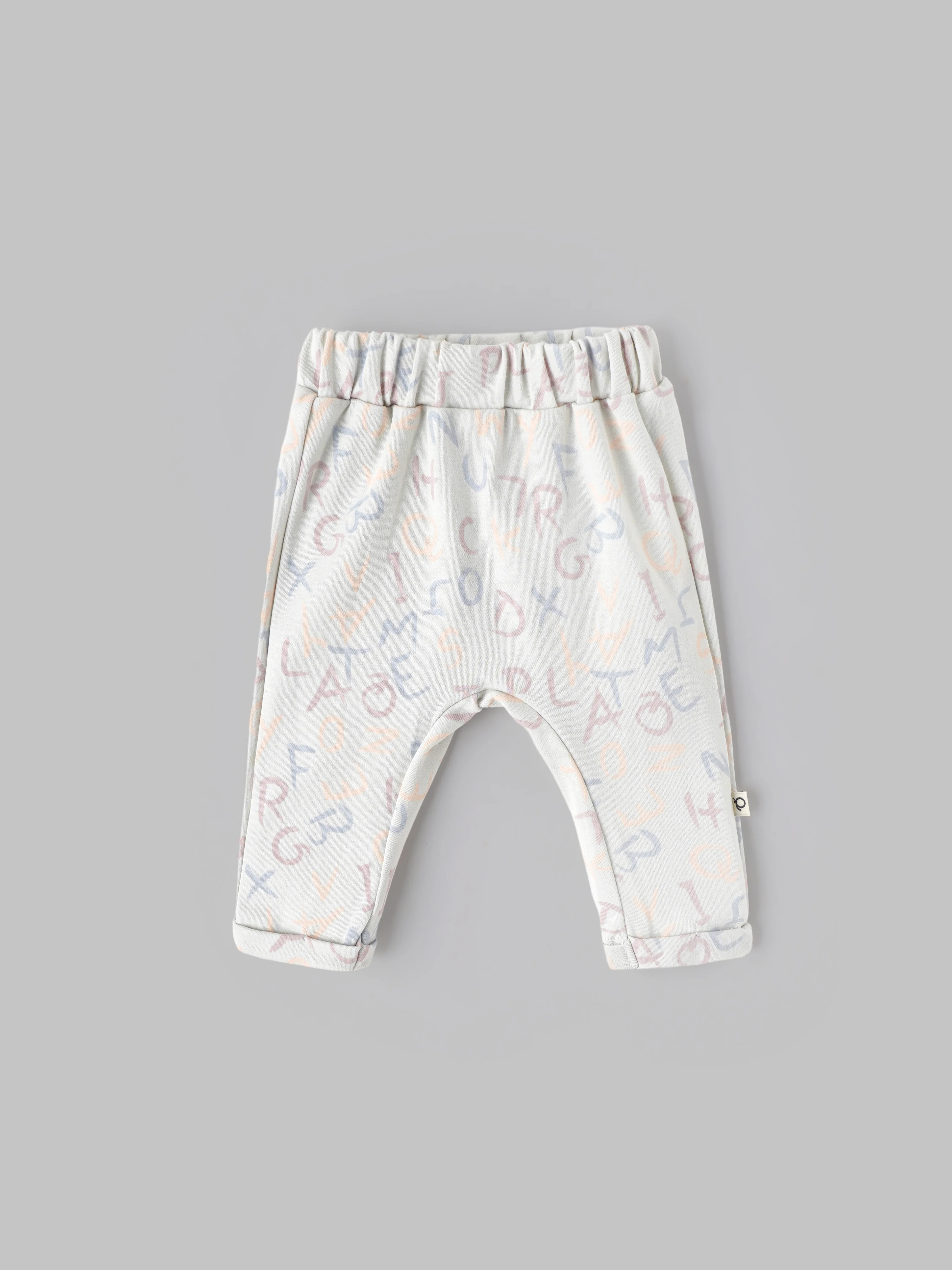 Popees Baby Boys Printed Cotton Pants | White with Pastel Alphabet Print Casual Bottom Wear | NB-9 Months