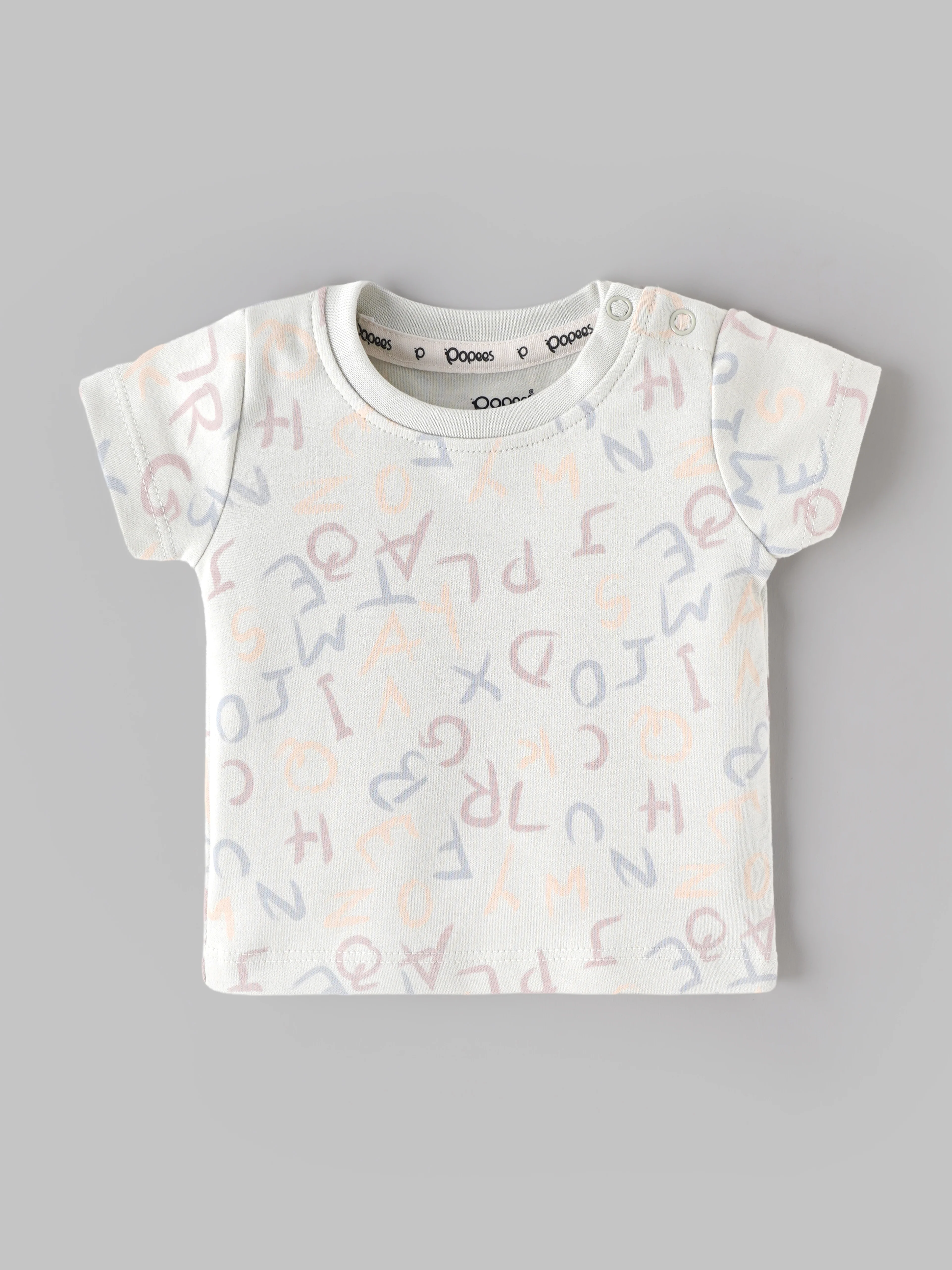 Popees Baby Boys Alphabet Print Cotton T-Shirt | Half Sleeve Round Neck Tee for Newborns & Infants | 0-9 Months