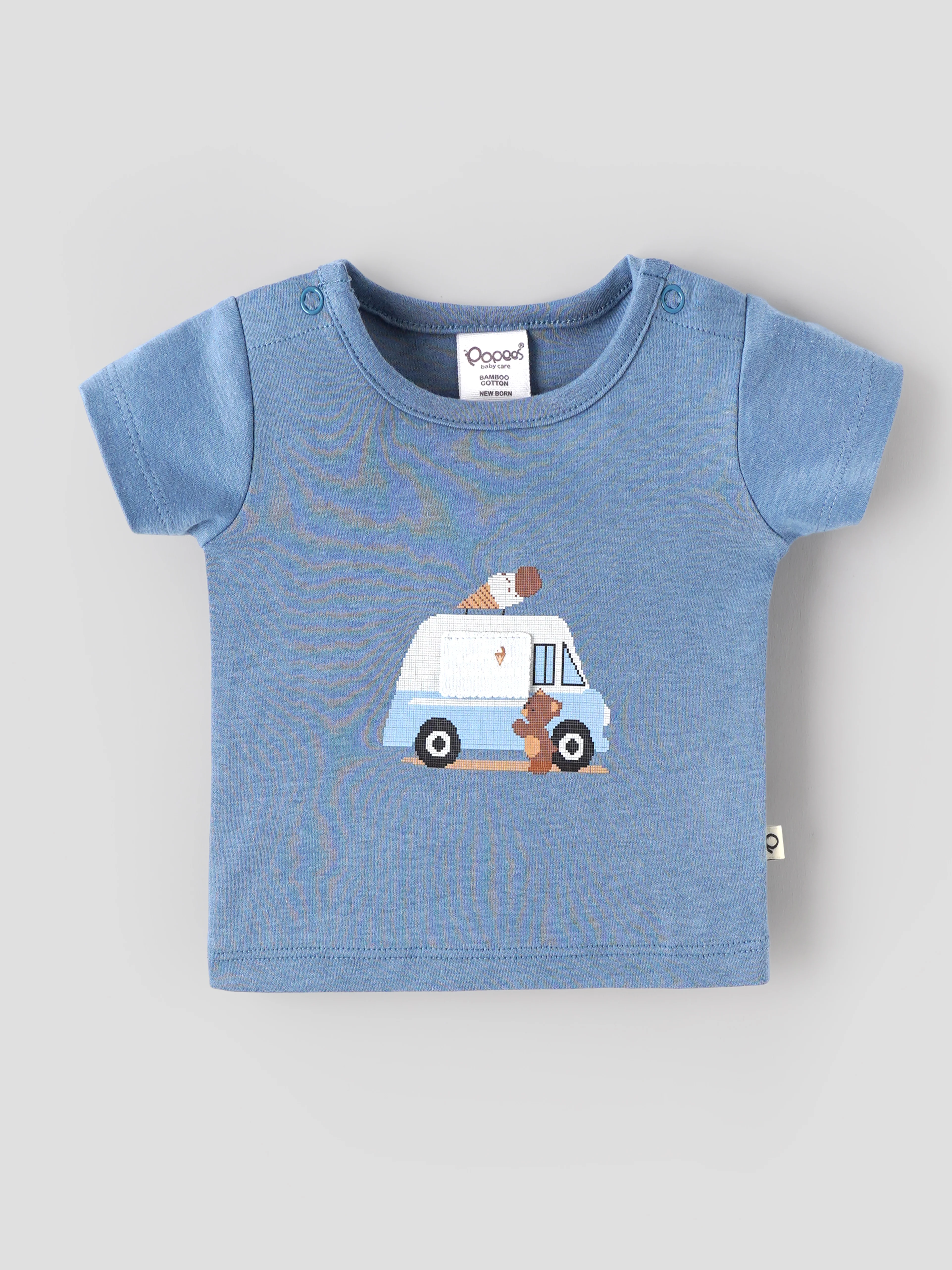 Popees Baby Boys Bamboo Cotton T-Shirt & Shorts Set | Baby Blue | Newborn to 9 Months - Image 2