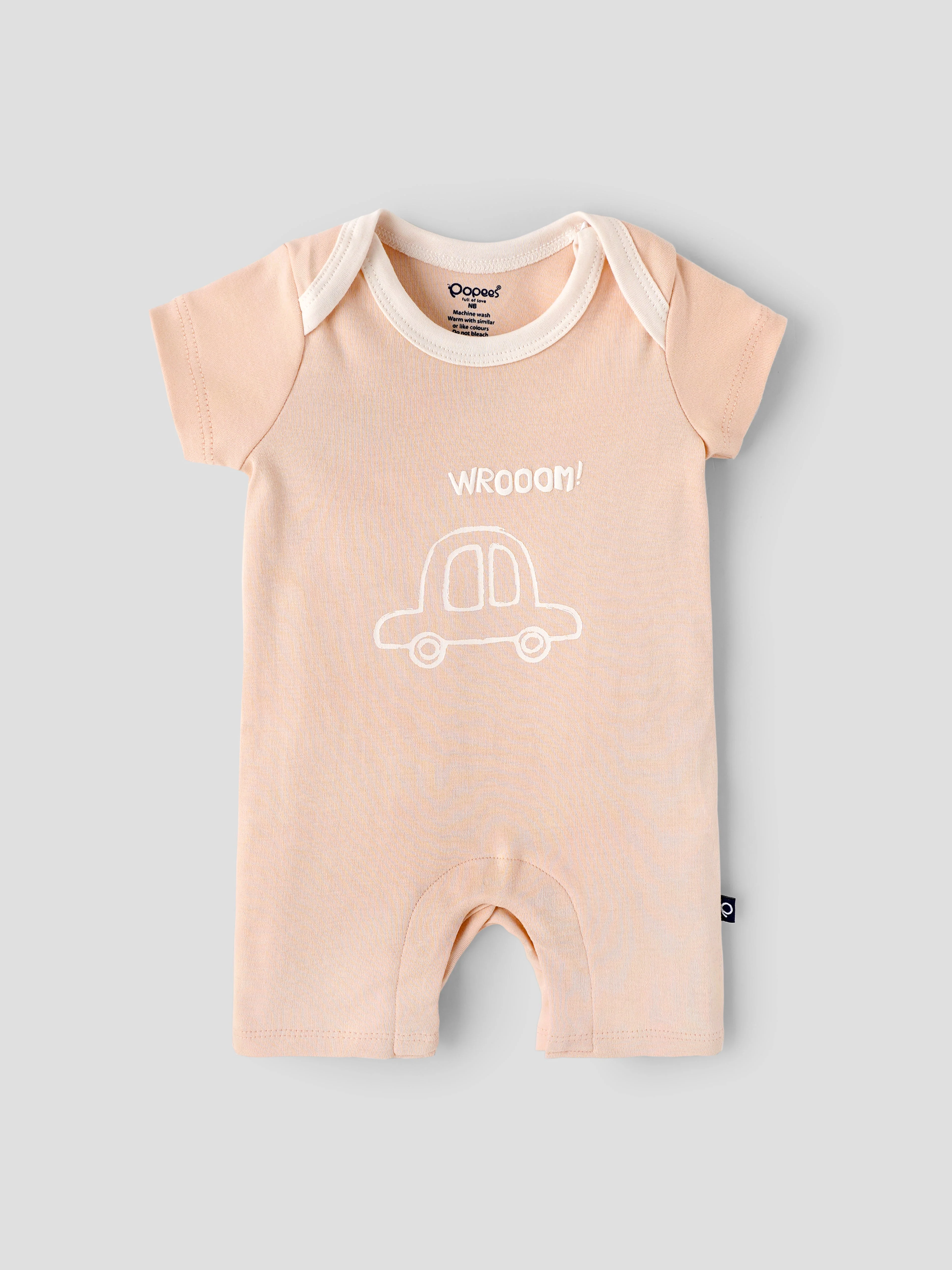 Popees Baby Boys Cotton Car Print Romper| Soft Breathable Short Sleeve Onesie (Tiny, Newborn–6 Months)