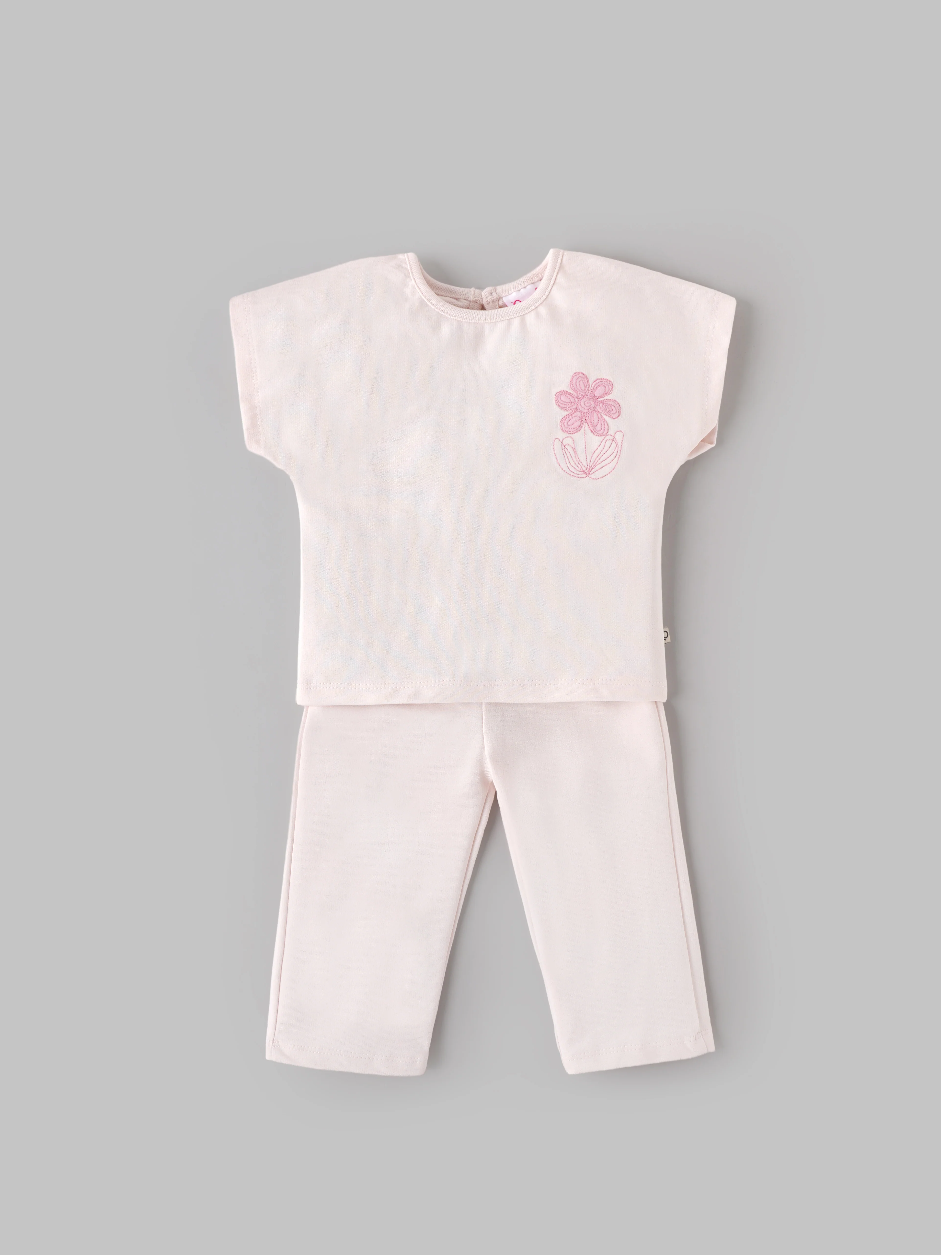 Popees Baby Girls Cotton Top & Pants Set | Light Pink | Embroidered Design | Soft & Comfortable | 3–24 Months