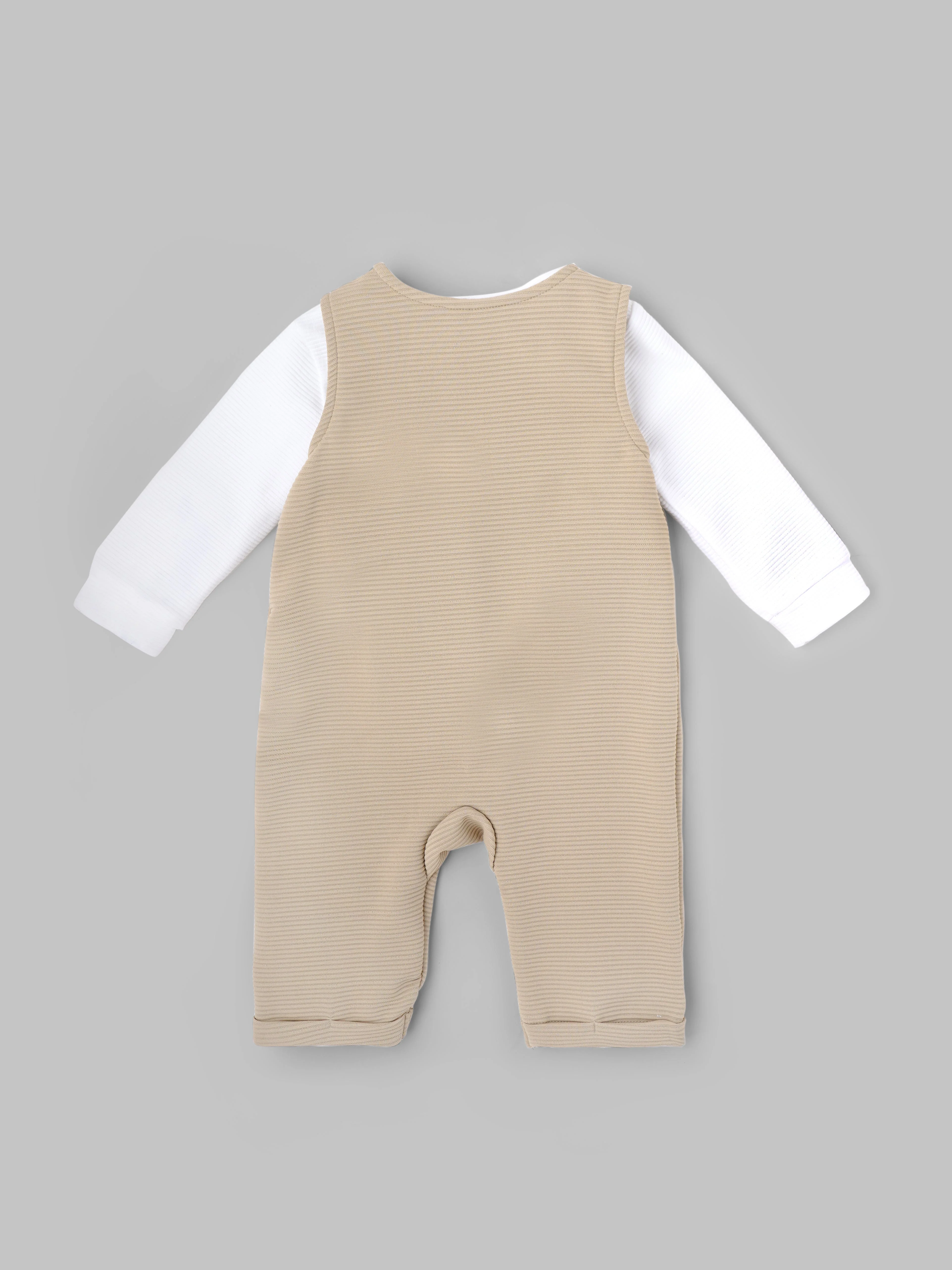 Popees Baby Boys Cotton Dungaree Set with Inner T-Shirt| Beige| 3-36 Months - Image 2