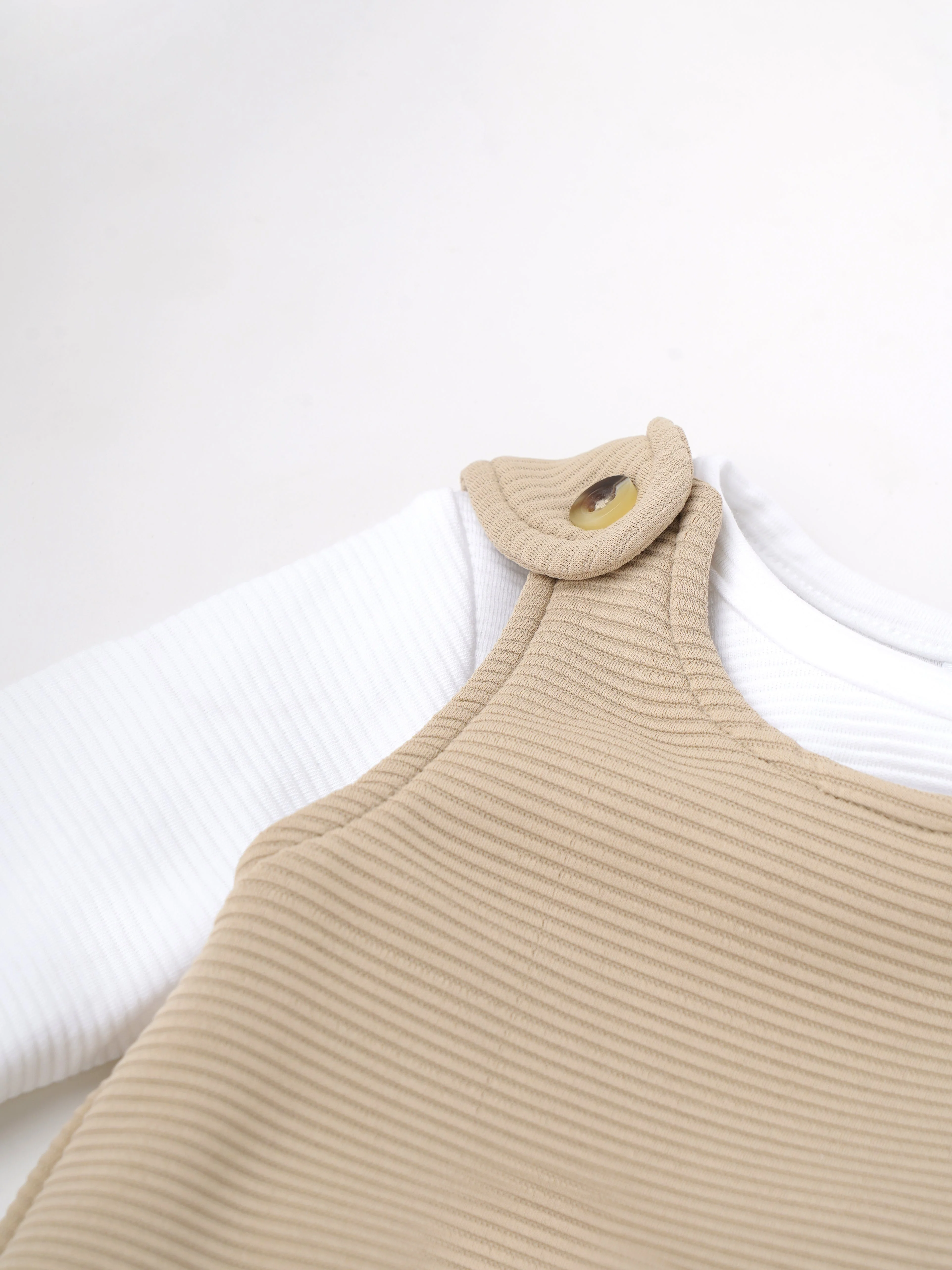 Popees Baby Boys Cotton Dungaree Set with Inner T-Shirt| Beige| 3-36 Months - Image 4