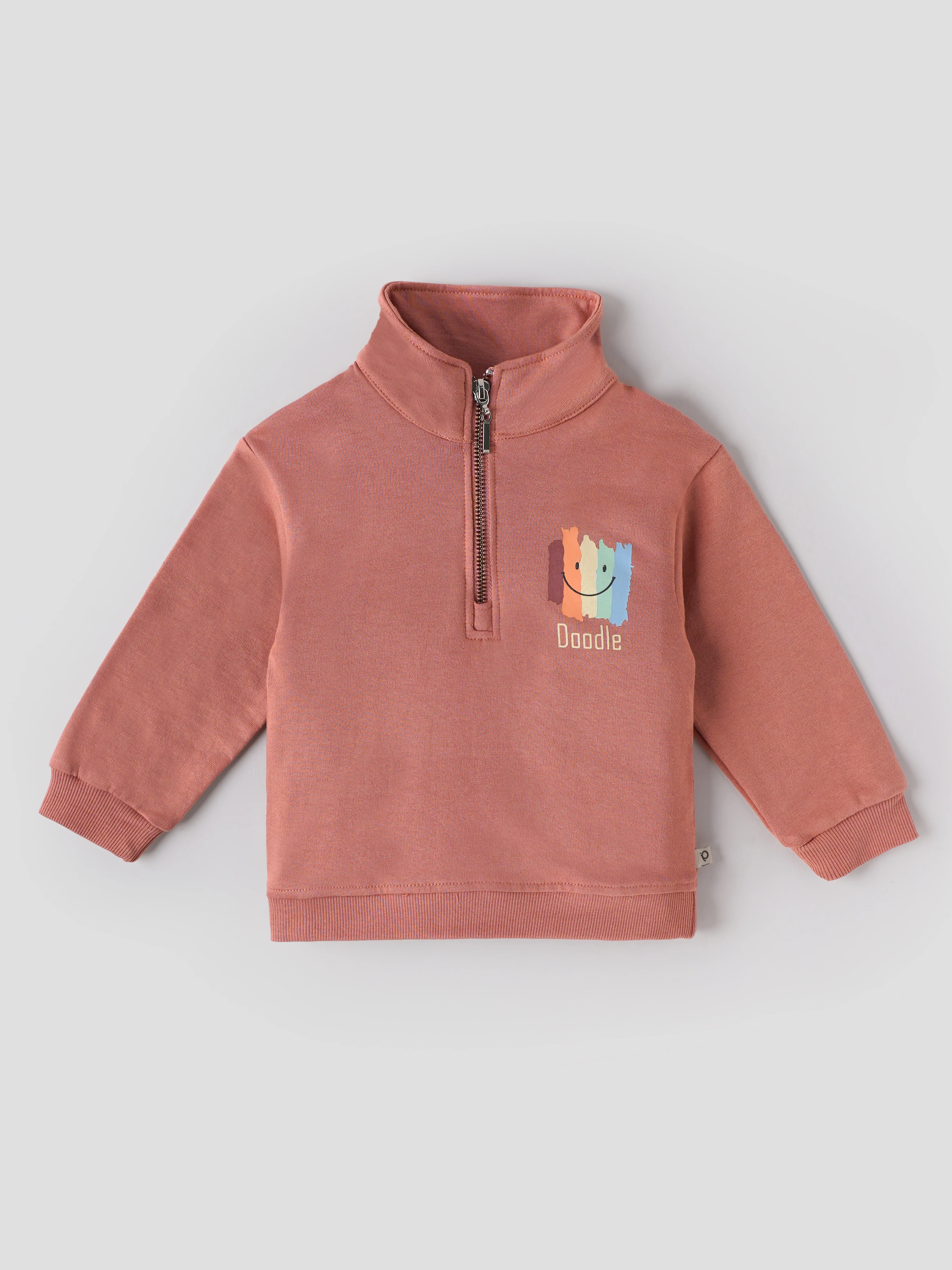 Popees Baby Boys Cotton Sweatshirt | Doodle Print High Neck Half-Zip Pullover | 3-24 Months