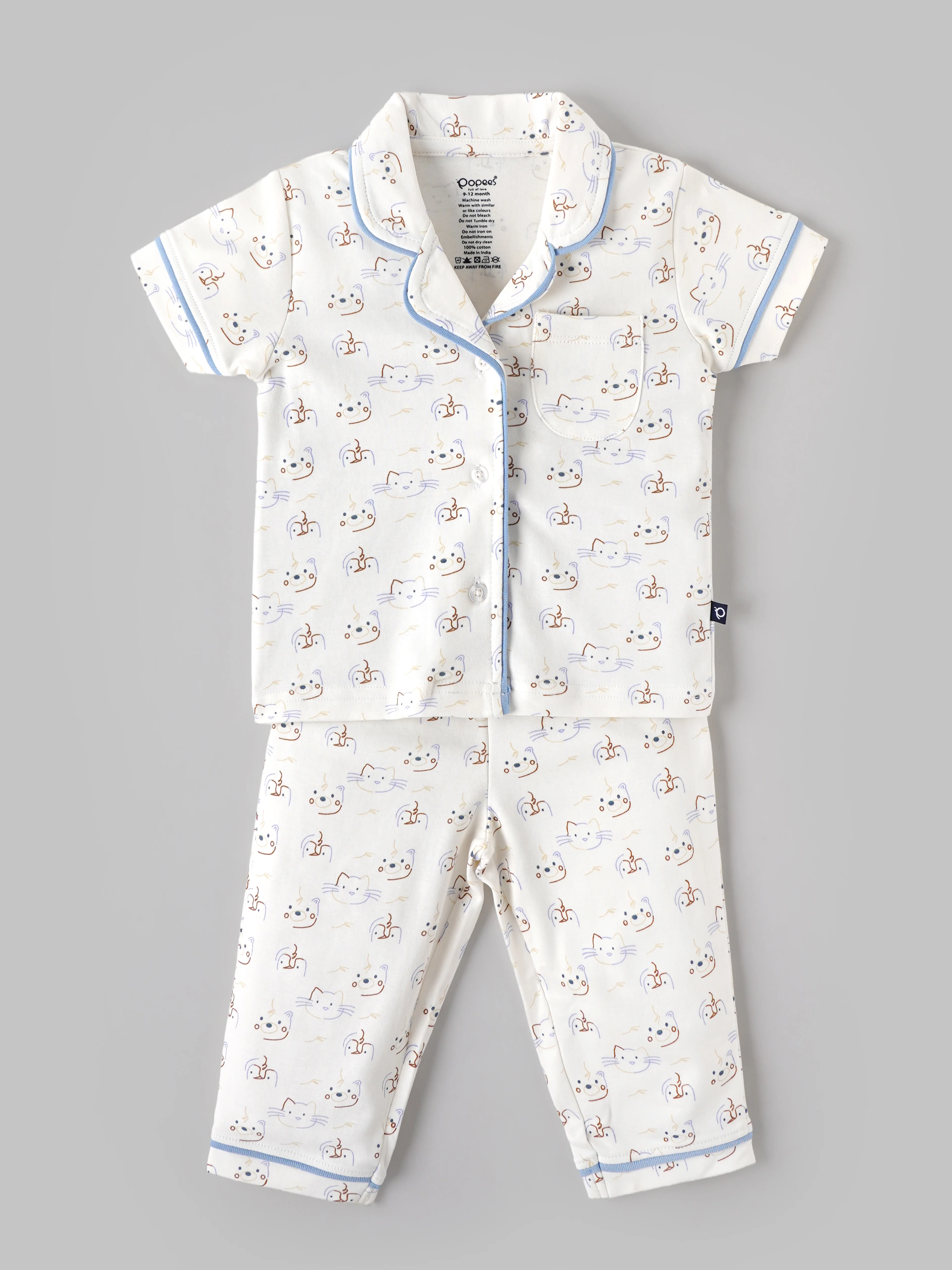 Popees Baby Boys Cotton Night Suit Set | Printed Half Sleeve Shirt & Full Length Pyjama Co-ord Set | 9 Months 4 Years