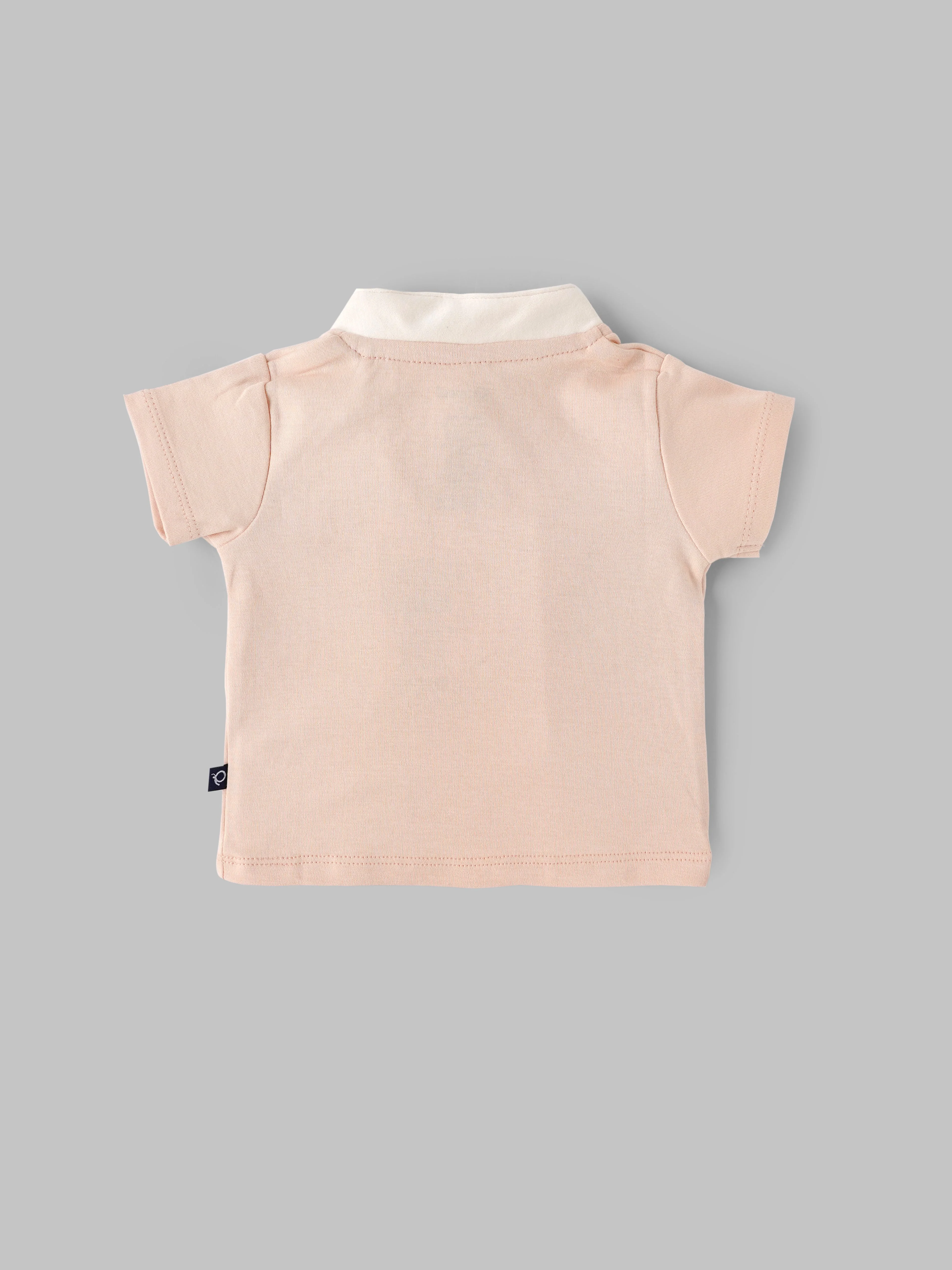 Popees Baby Boys Soft Cotton Polo T-Shirt with FUN CLUB Print| Peach (Newborn to 9 Months) - Image 2