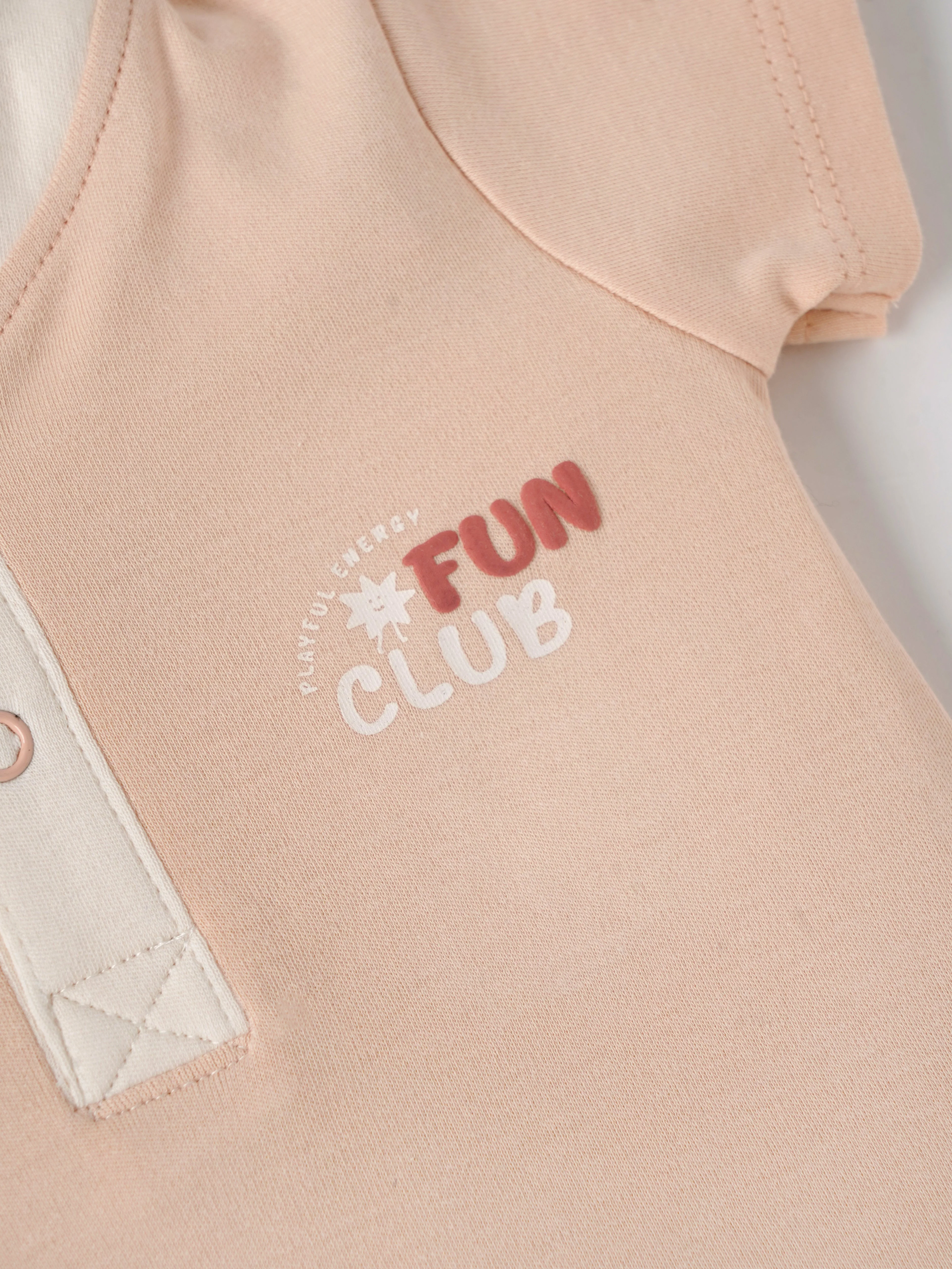 Popees Baby Boys Soft Cotton Polo T-Shirt with FUN CLUB Print| Peach (Newborn to 9 Months) - Image 3