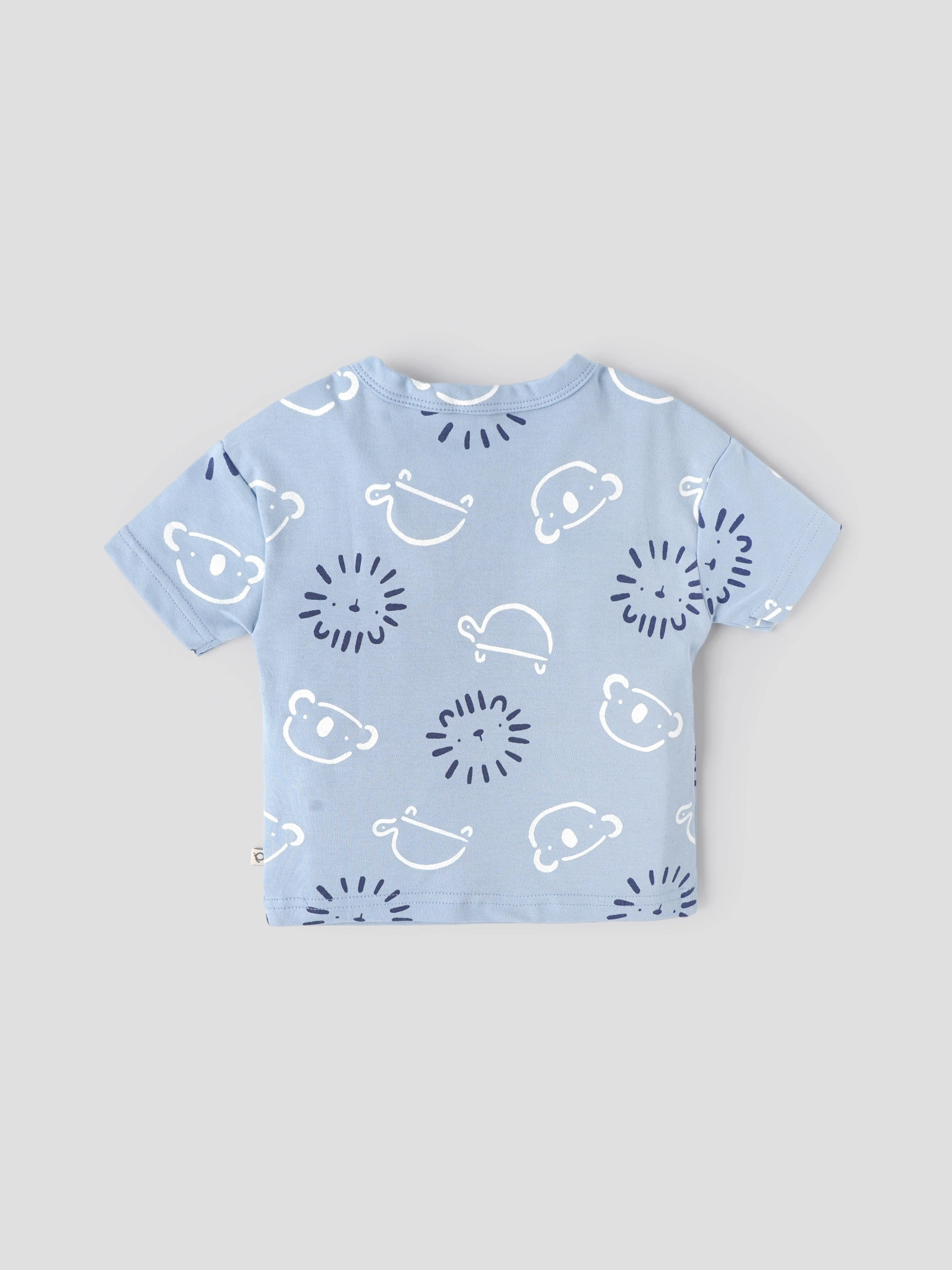 Popees Baby Boys Printed Cotton Henley T-Shirt|Light Blue Short Sleeve Top with Pocket (9 Months–4 Years) - Image 2