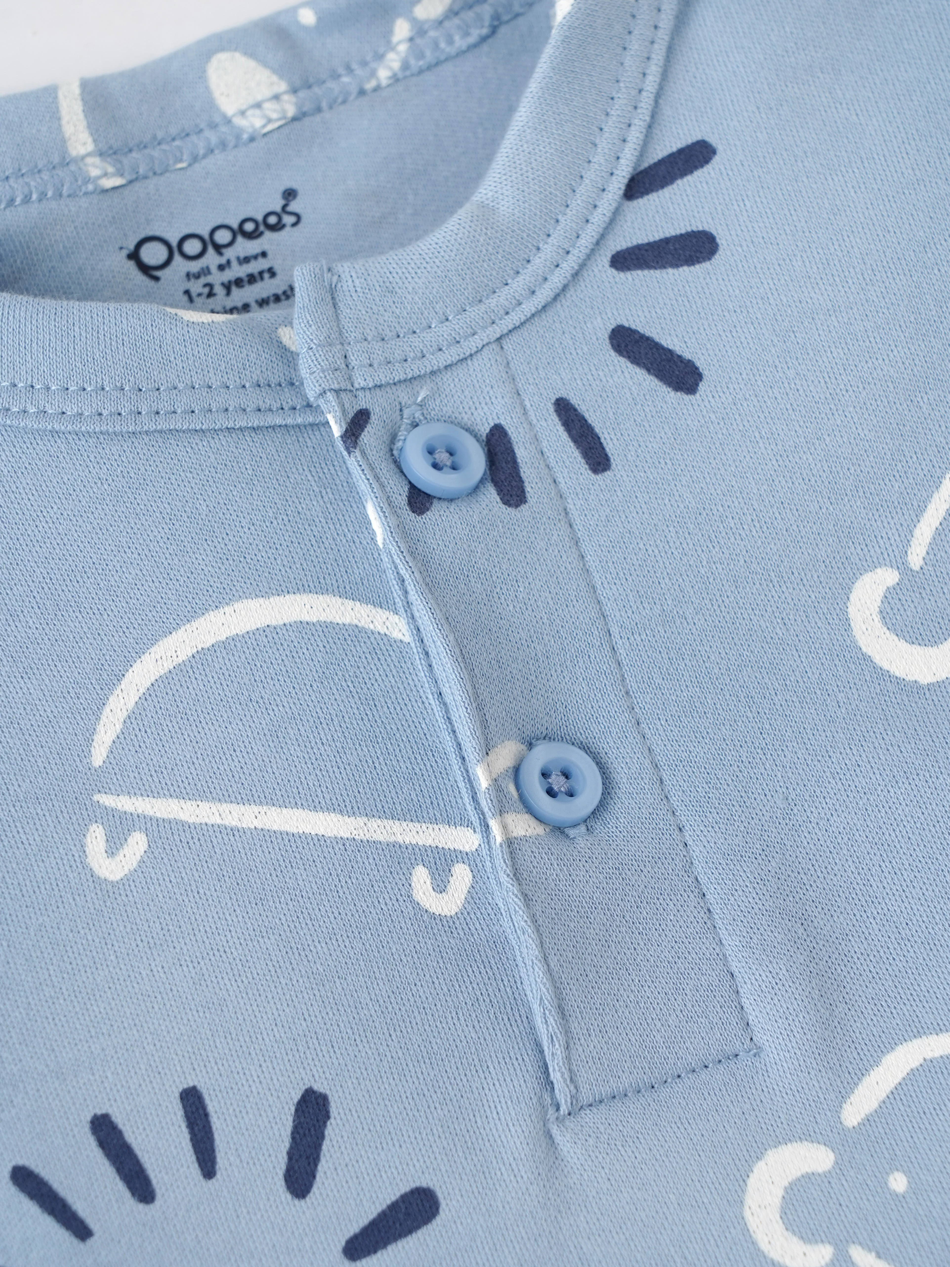 Popees Baby Boys Printed Cotton Henley T-Shirt|Light Blue Short Sleeve Top with Pocket (9 Months–4 Years) - Image 3