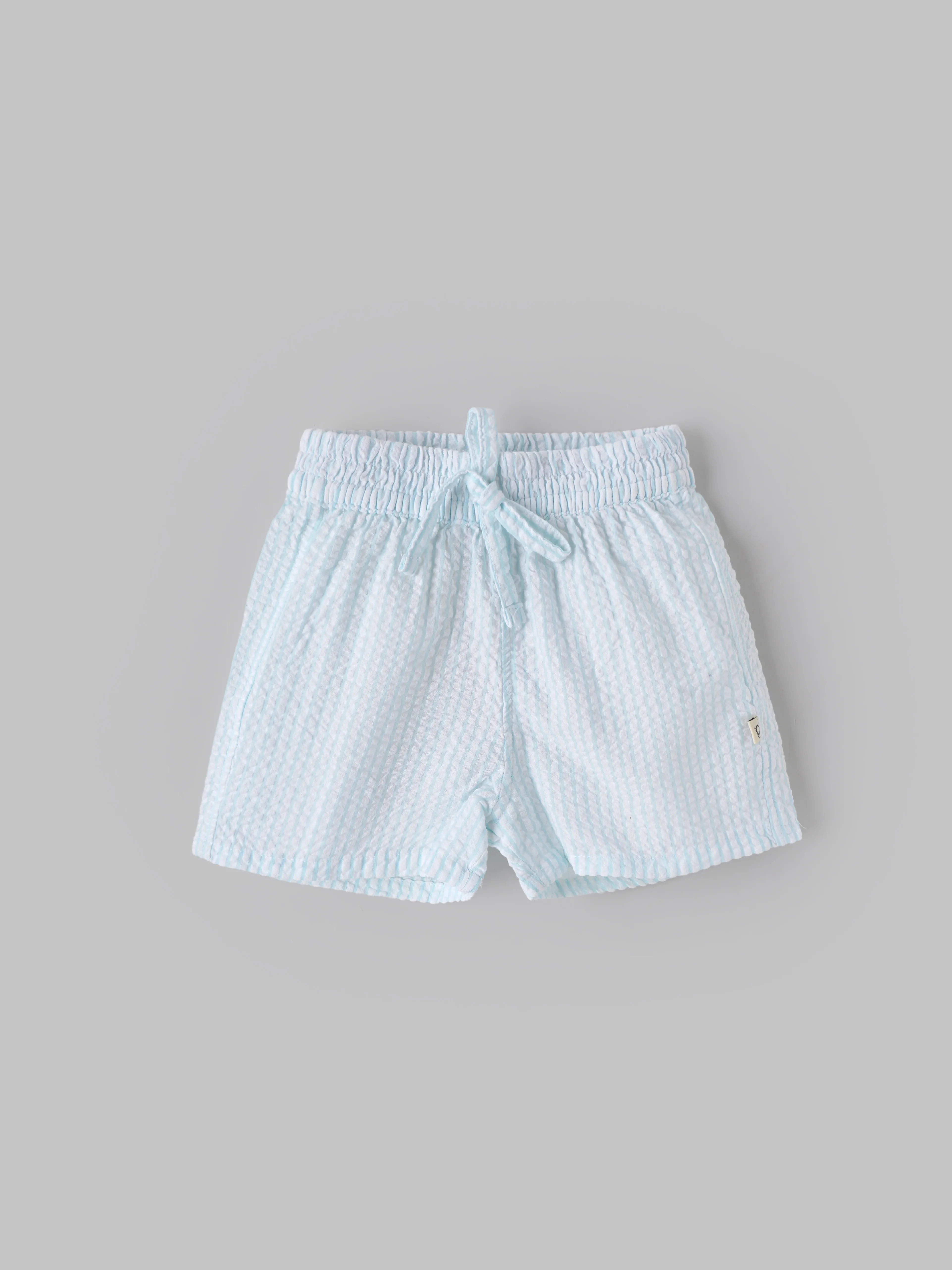 Popees Baby Boys Cotton Seersucker Shorts| Light Blue| 9 Months To 4 Years