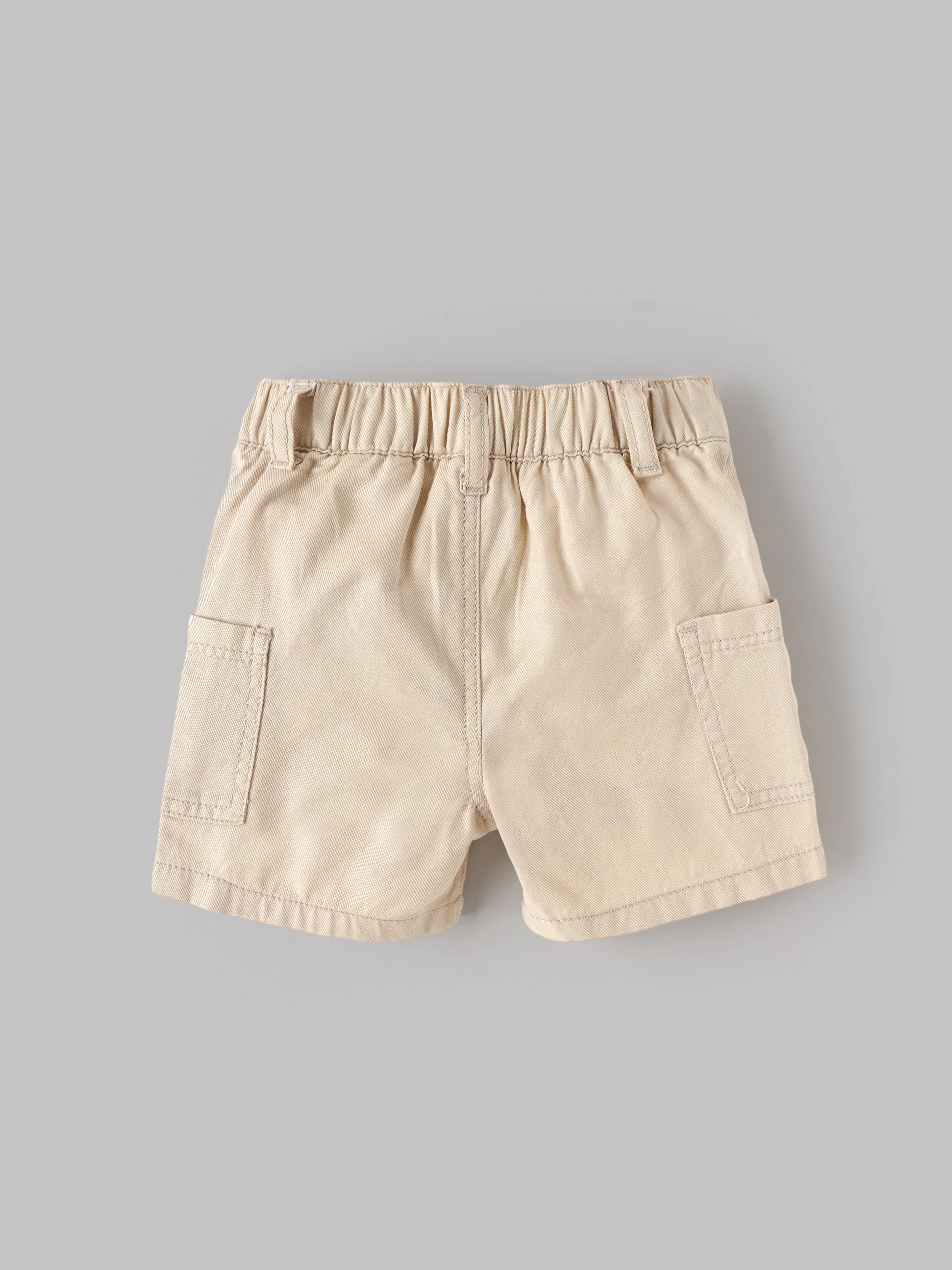 Popees Baby Boy Cotton Shorts | Beige Elastic Waist Casual Shorts with Side Pockets for 3-24 Months - Image 2