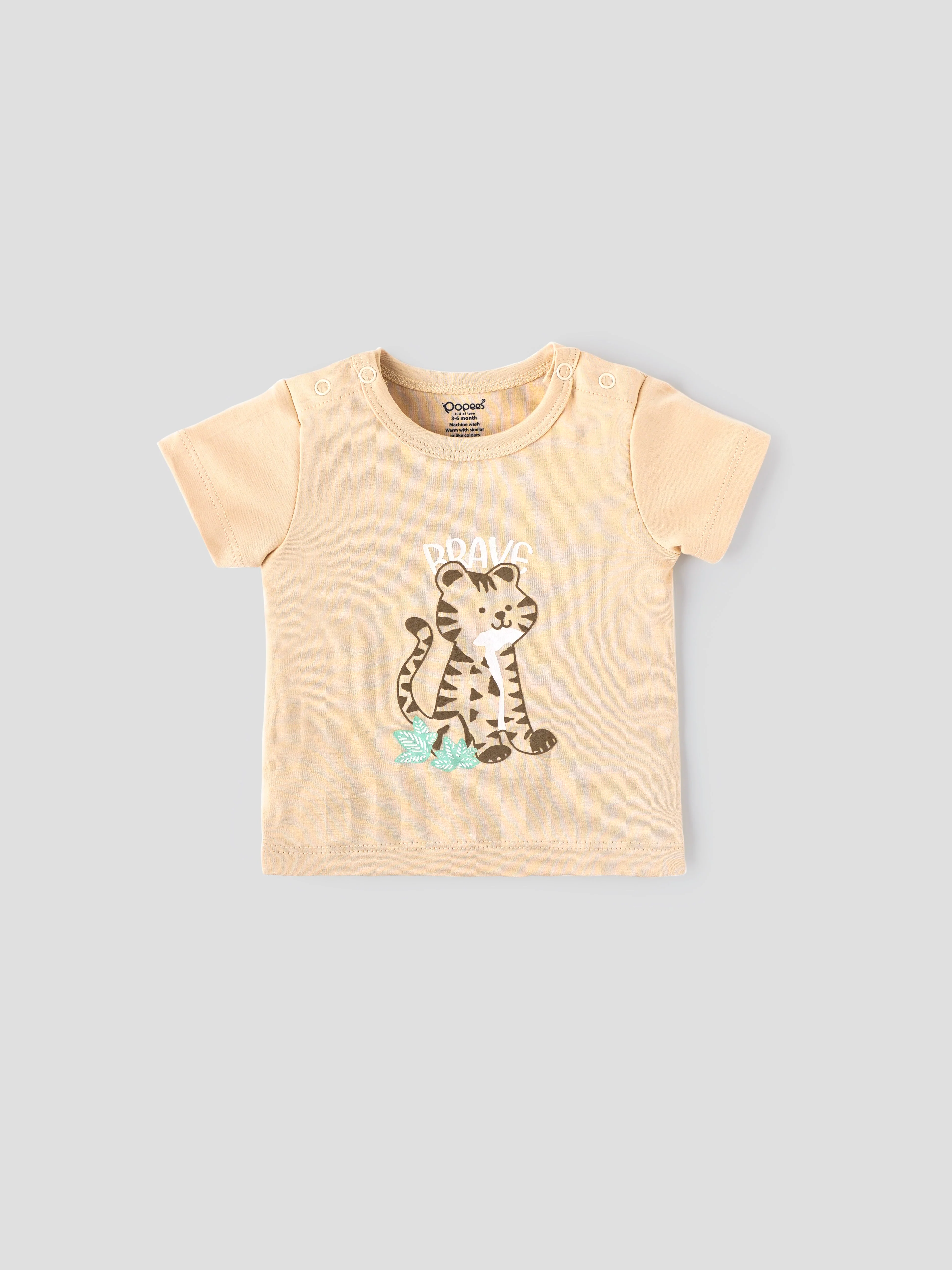 Popees Baby Boys Cotton T Shirt and Shorts Set| Beige| Newborn - 9 Months - Image 3