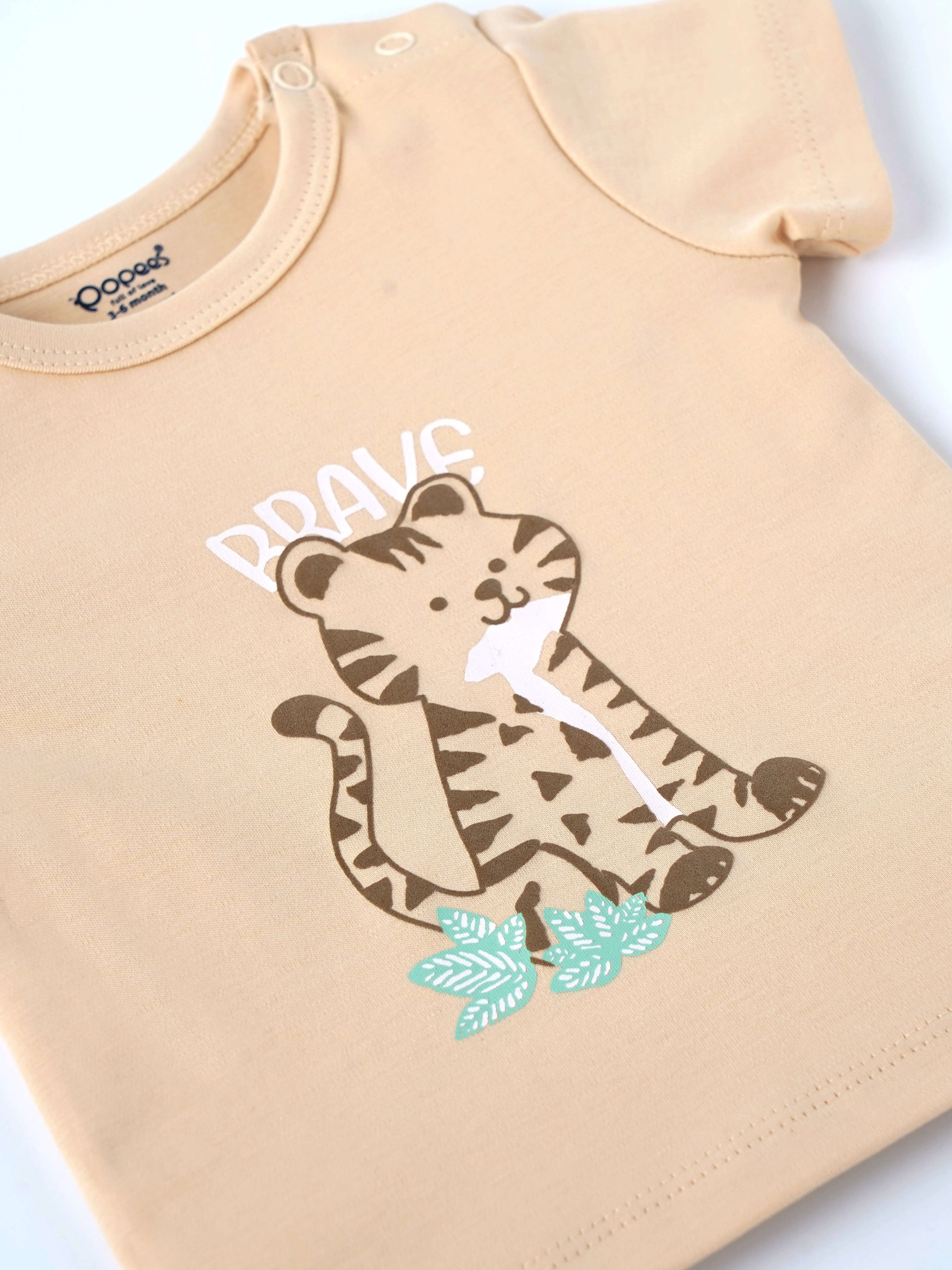 Popees Baby Boys Cotton T Shirt and Shorts Set| Beige| Newborn - 9 Months - Image 5
