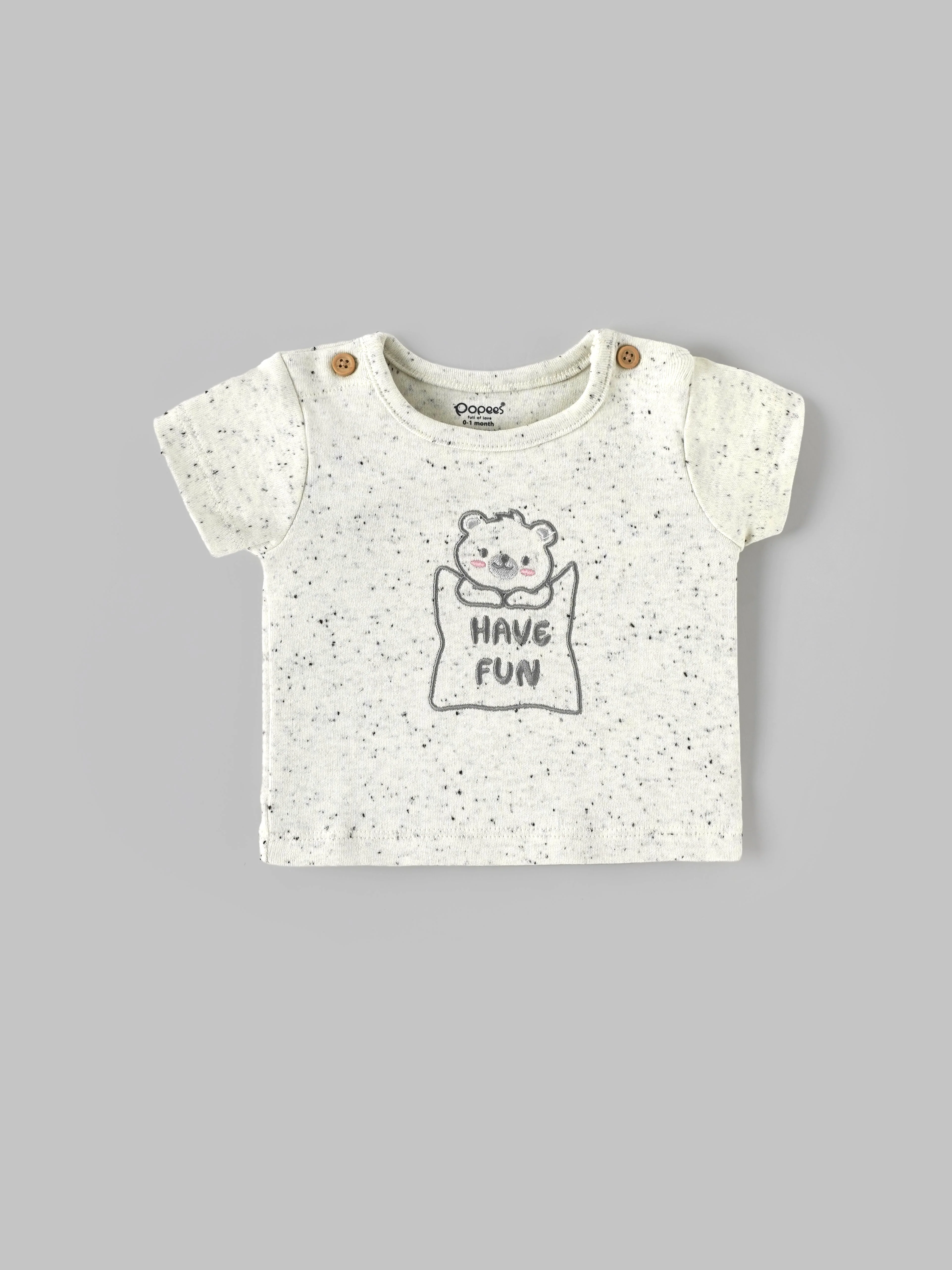 Popees Baby Boys Cotton Printed T-Shirt with Shoulder Buttons| 0-9 Months