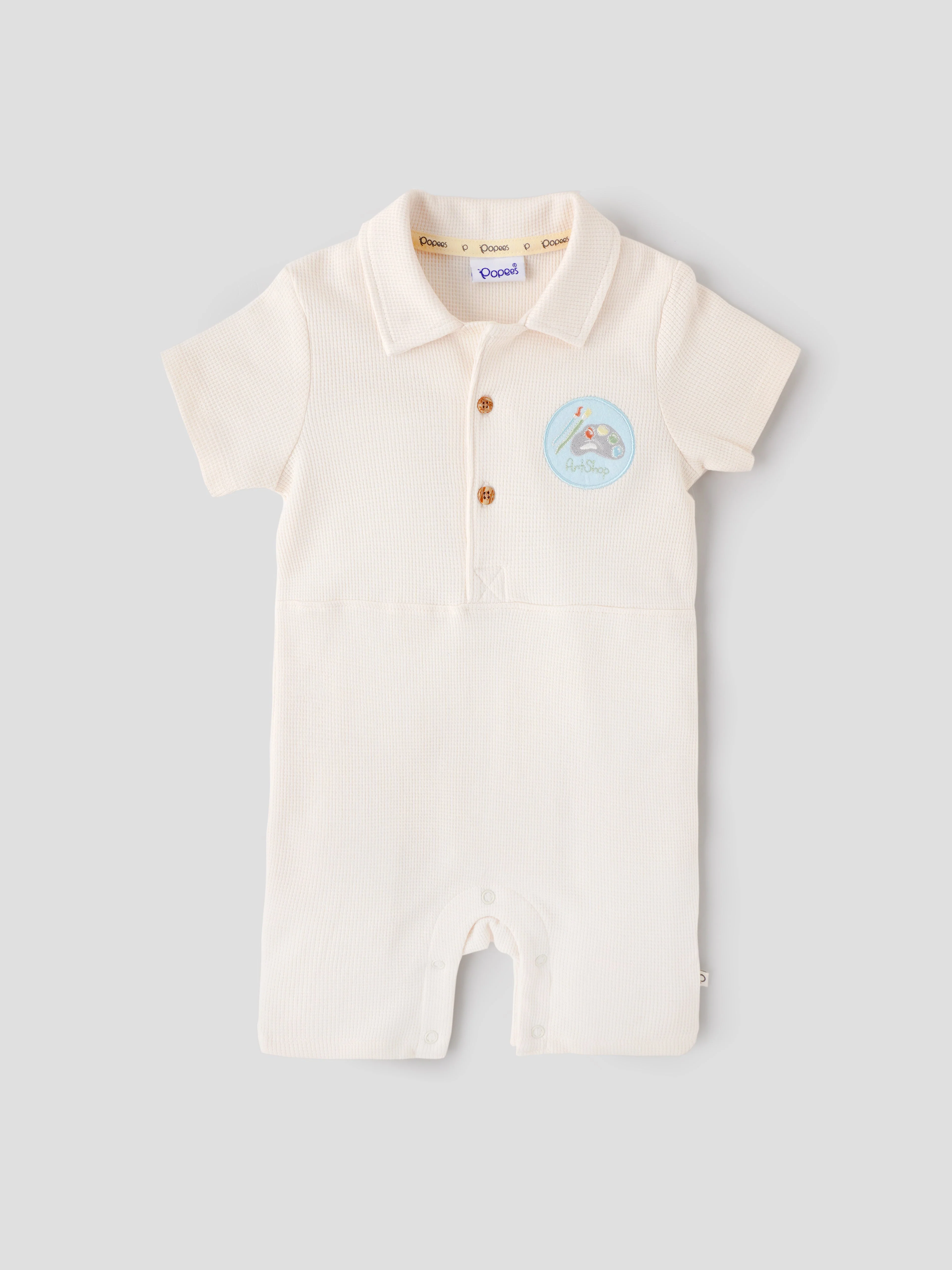 Popees Baby Boys Cotton Waffle Romper |Polo Collar Onesie (3–24 Months)