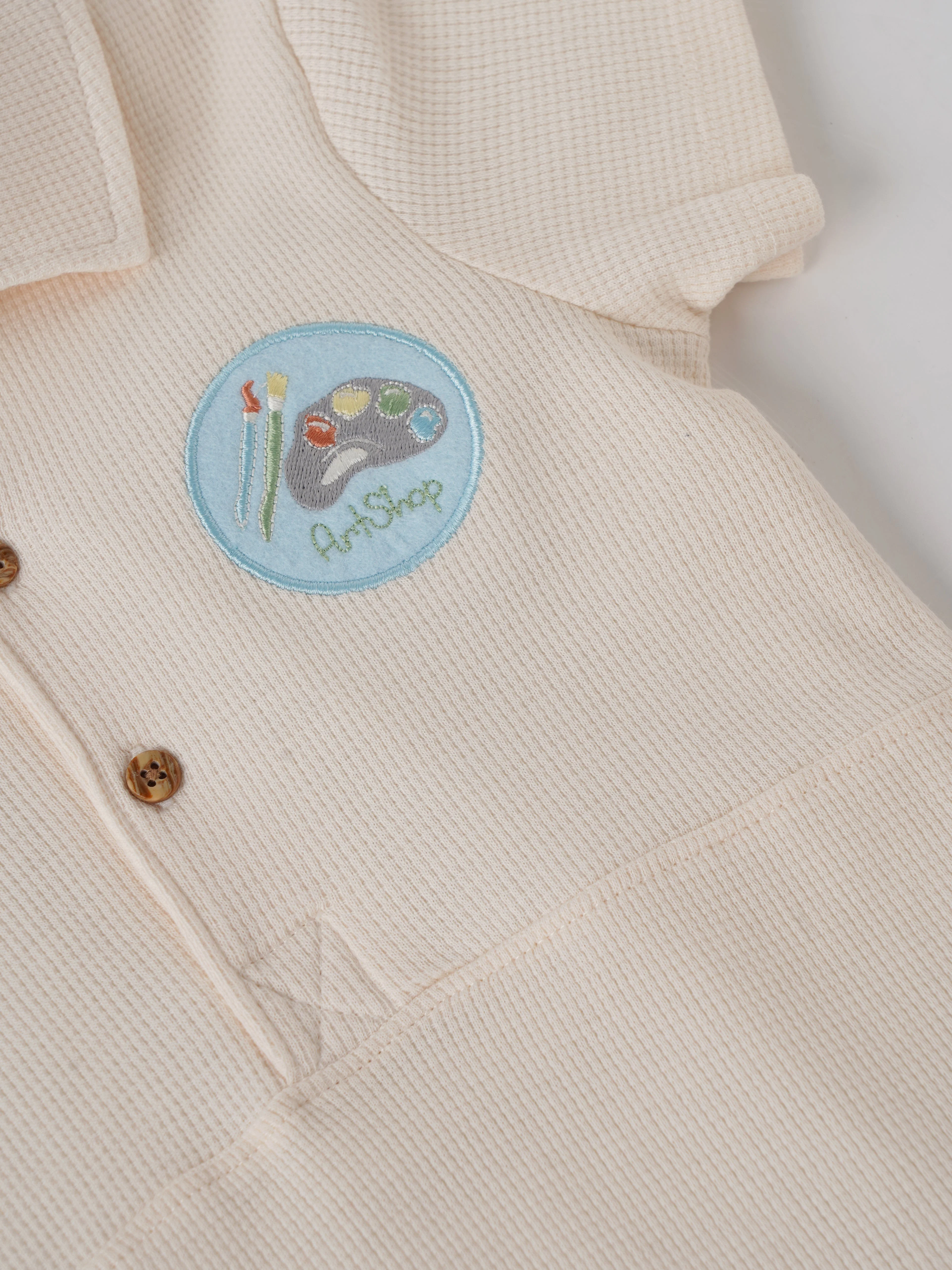 Popees Baby Boys Cotton Waffle Romper |Polo Collar Onesie (3–24 Months) - Image 3