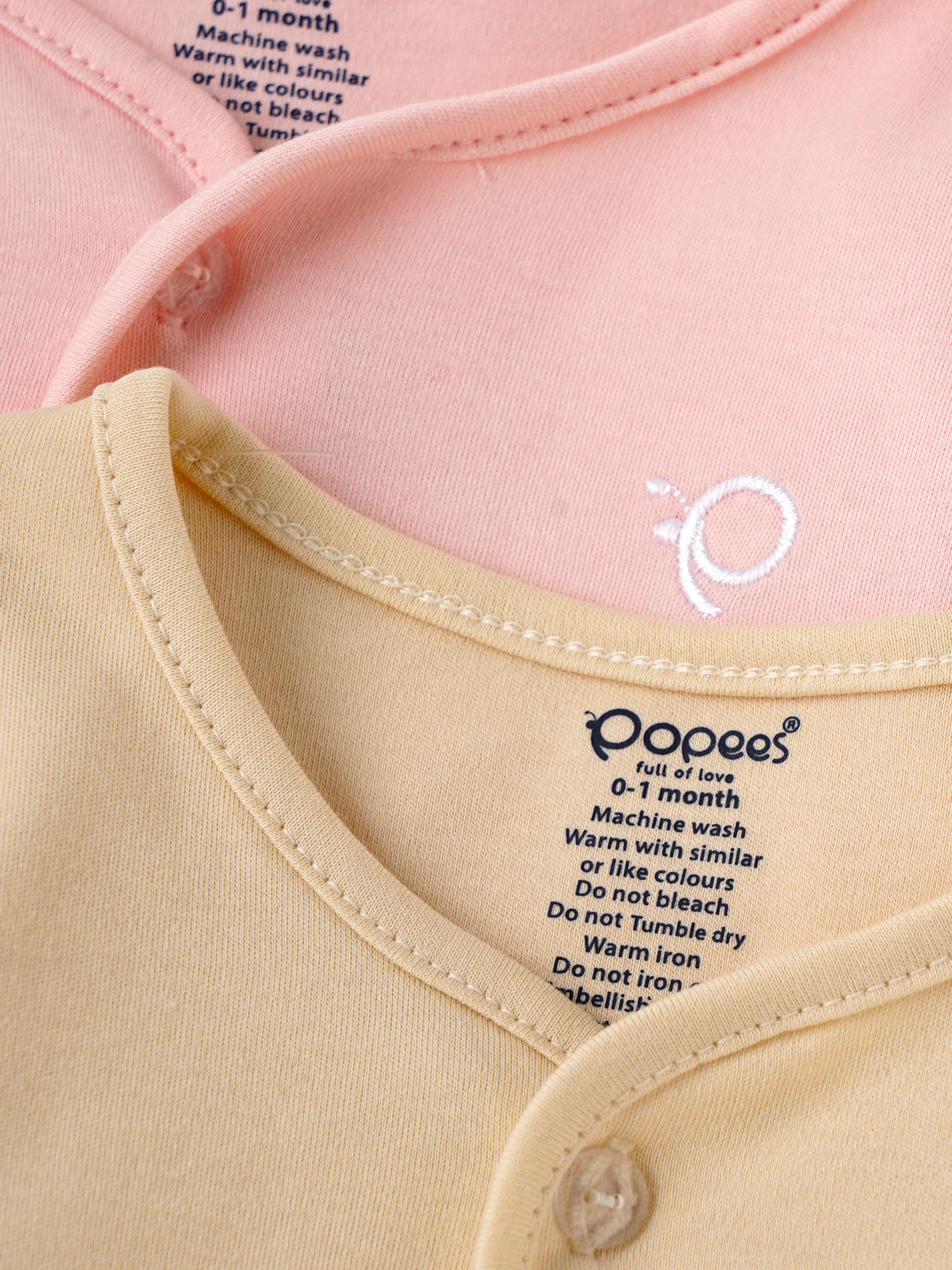 Popees Baby Boys Front Open Cotton Jabla Set (Pack of 2)| Pink & Yellow| Tiny Baby To 6 M - Image 3