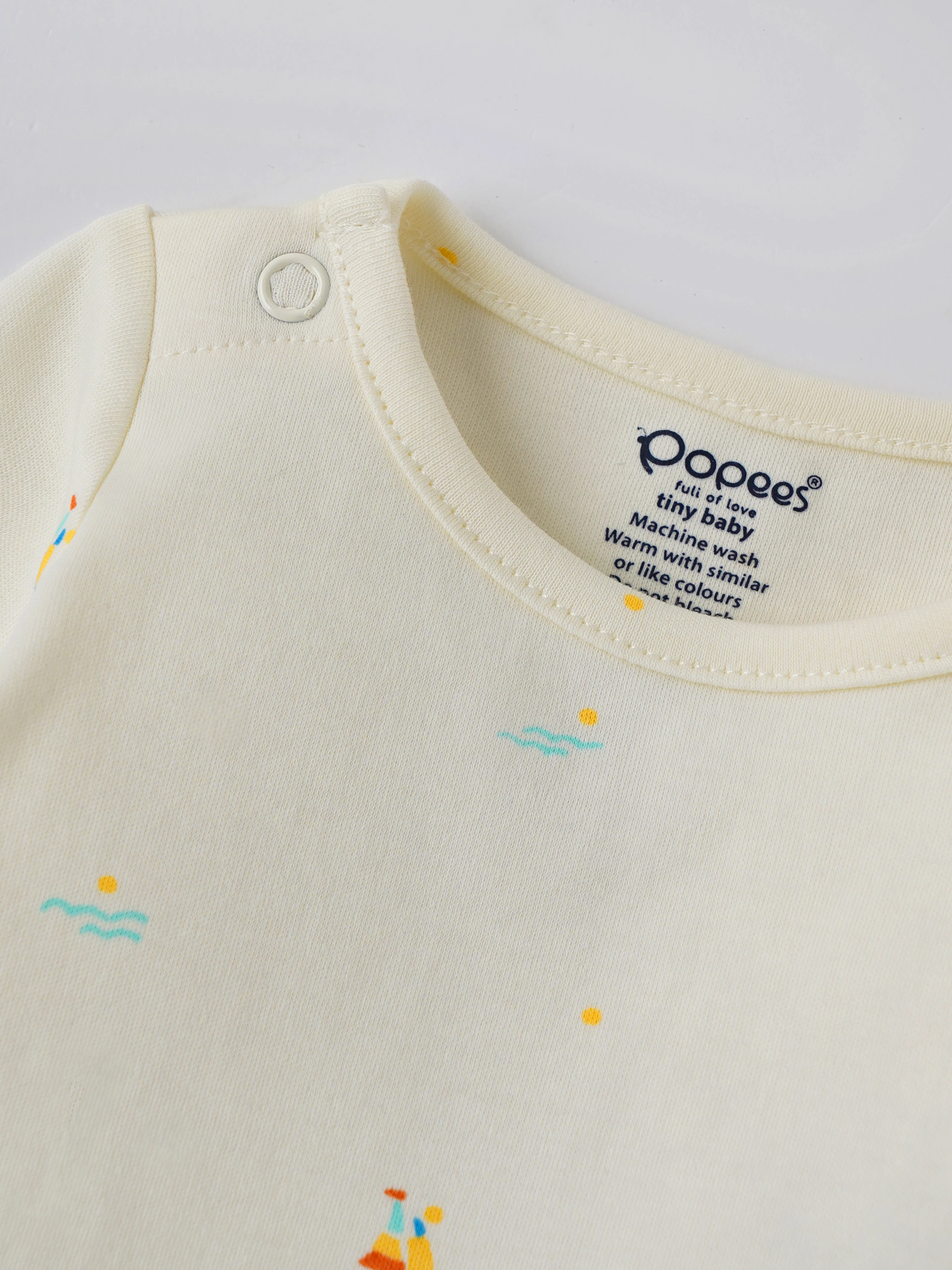 Popees Baby Boys Full Sleeve Cotton Bodysuit| Off-White| 3-36 Months - Image 2