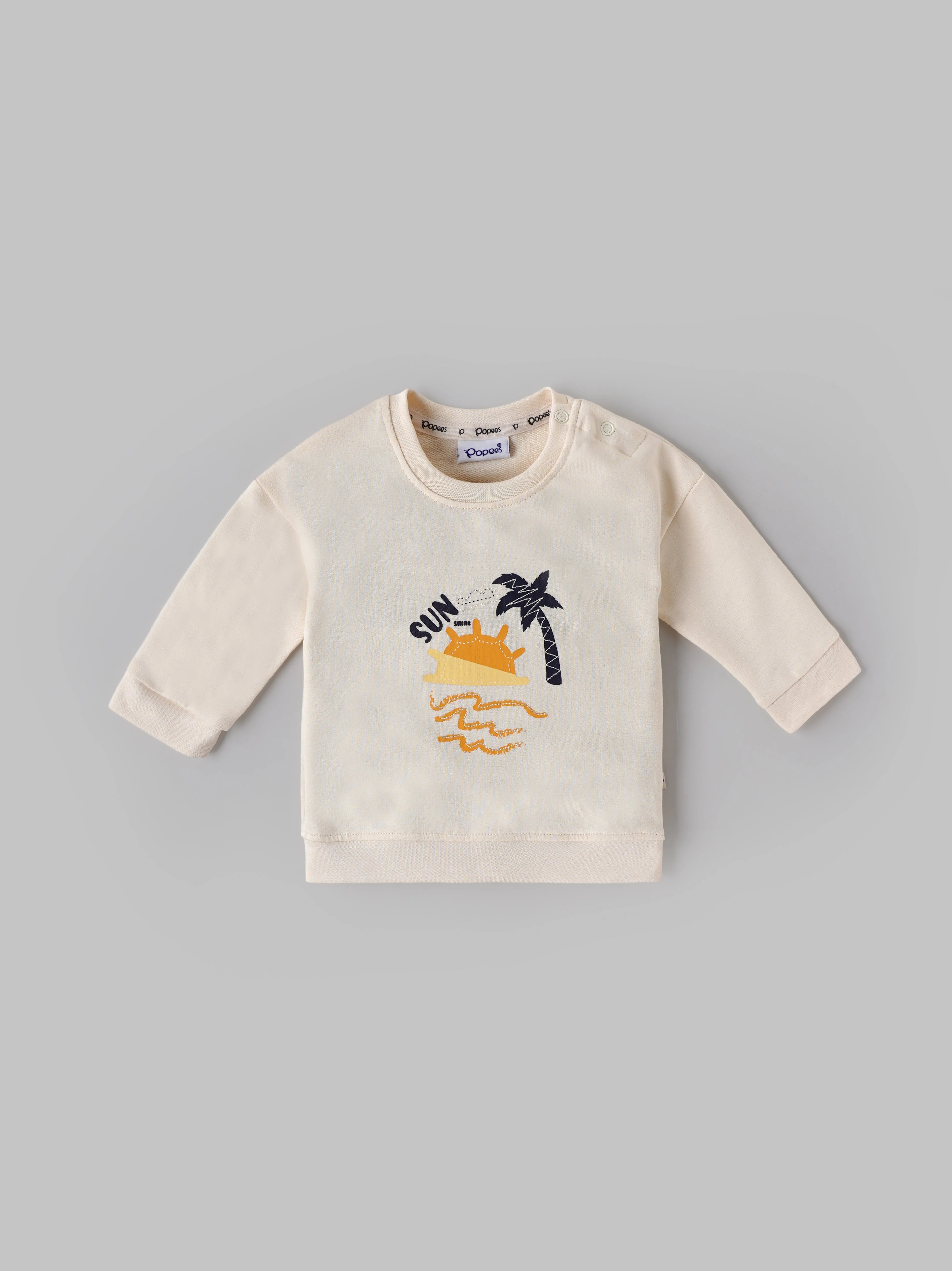 Popees Baby Boys Full Sleeves Cotton Co-ord Set| Cream| Newborn To 9 Months - Image 2