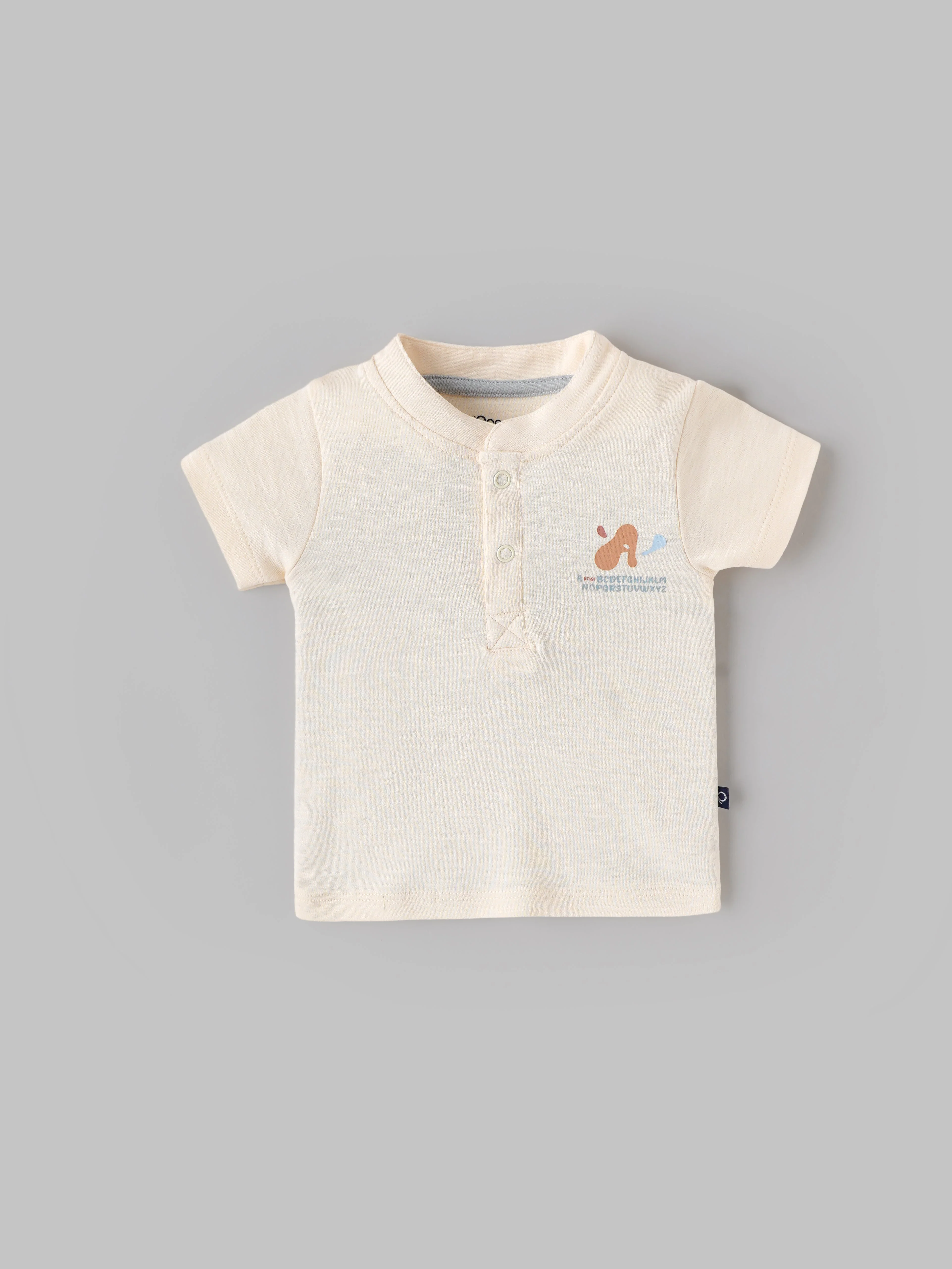 Popees Baby Boys Henley Cotton T-Shirt| Cream| 3-36 Months