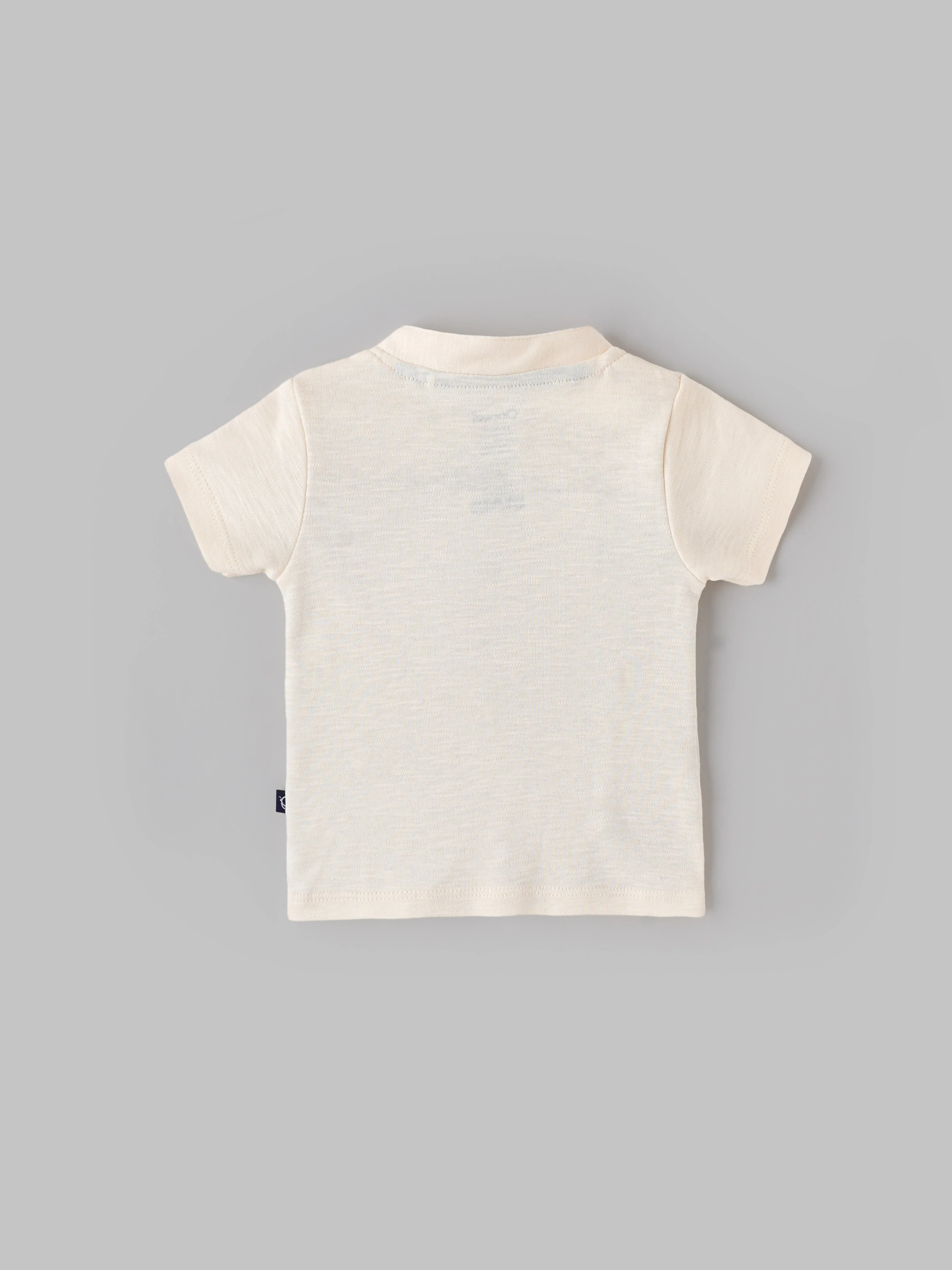 Popees Baby Boys Henley Cotton T-Shirt| Cream| 3-36 Months - Image 2