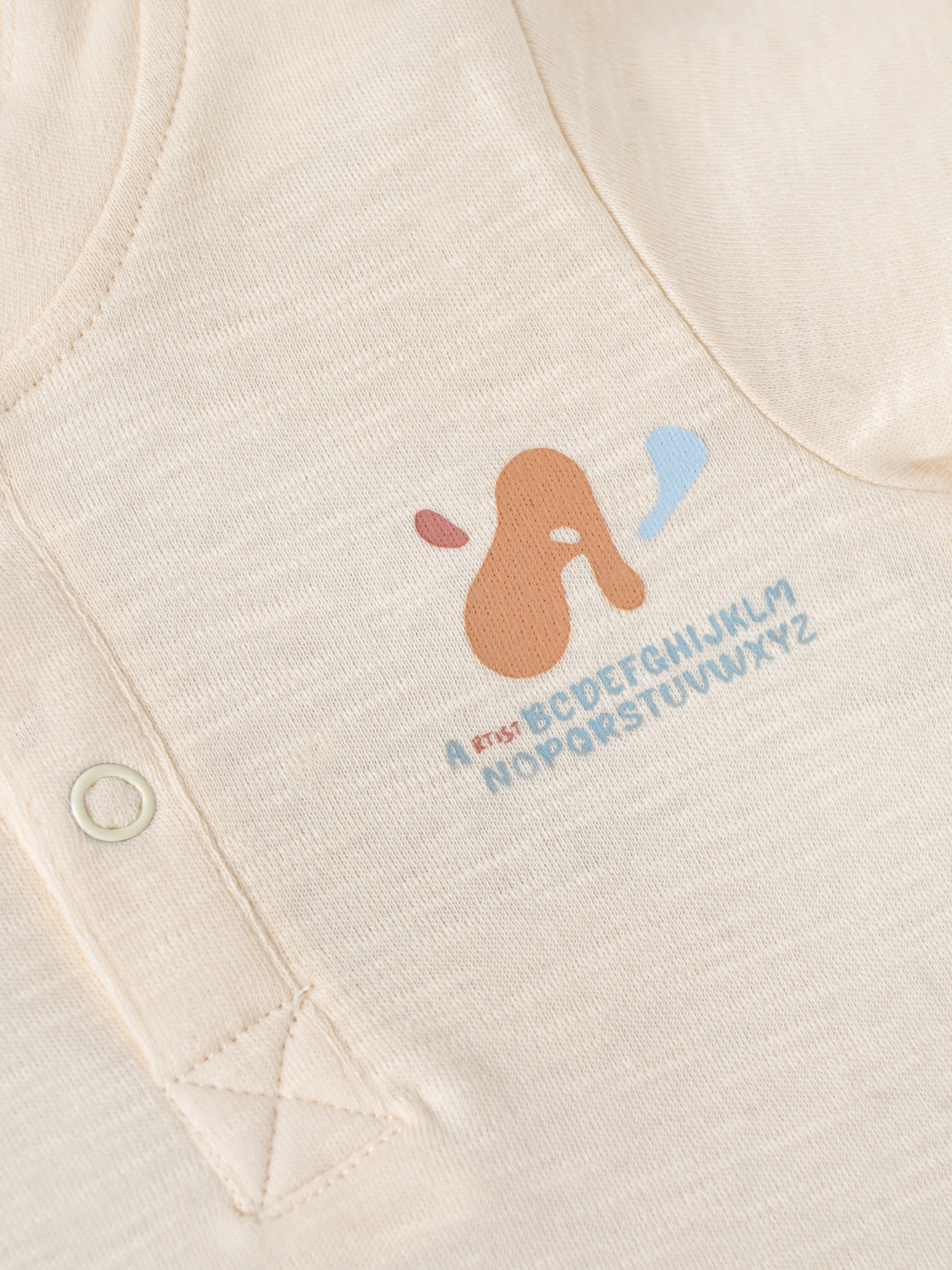 Popees Baby Boys Henley Cotton T-Shirt| Cream| 3-36 Months - Image 3