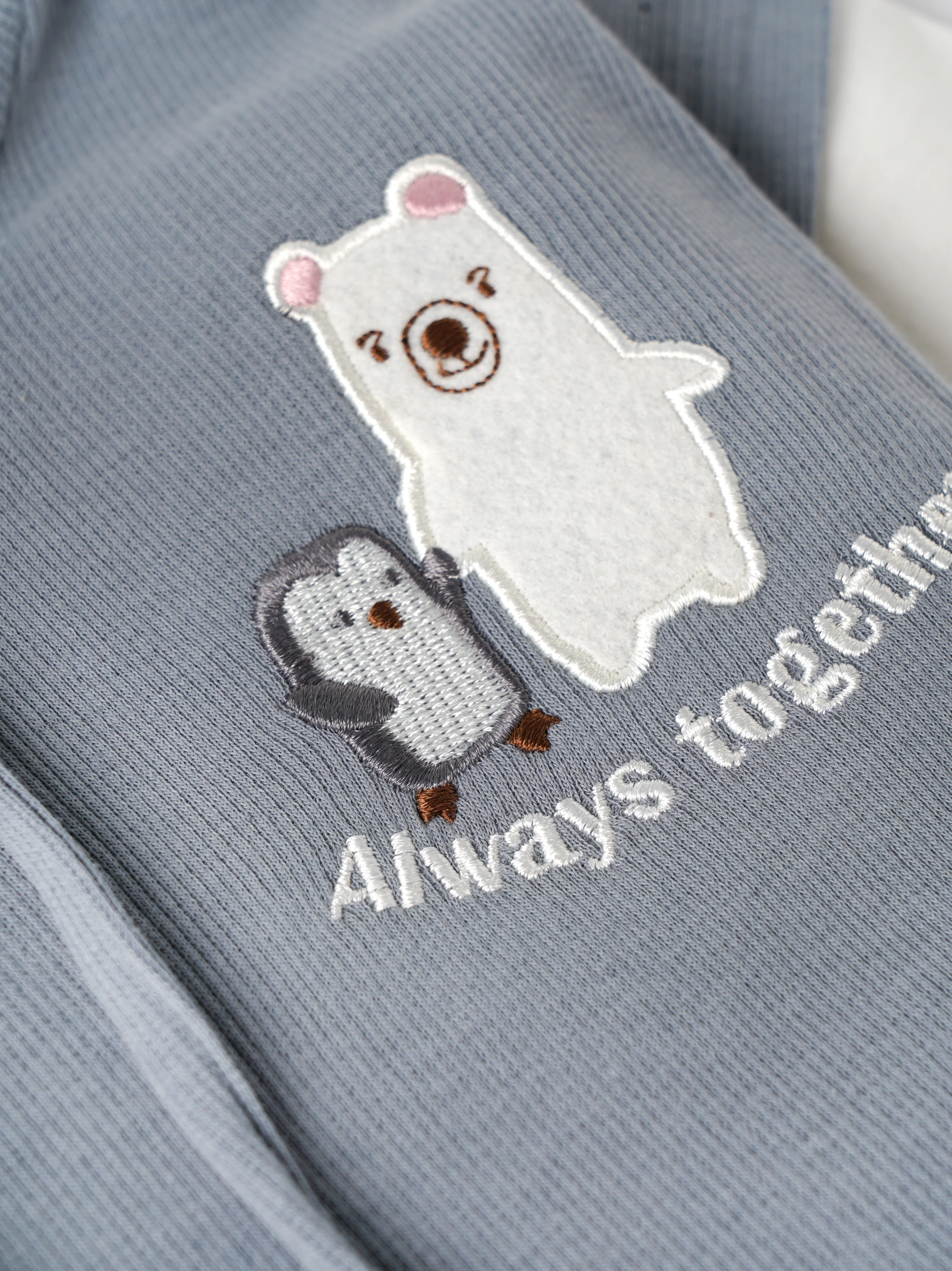 Popees Baby Boys Hooded Sweatshirt | Soft Full Sleeve Cotton Hoodie with Embroidery | Grey & White | 9 Months - 4 Years - Image 4