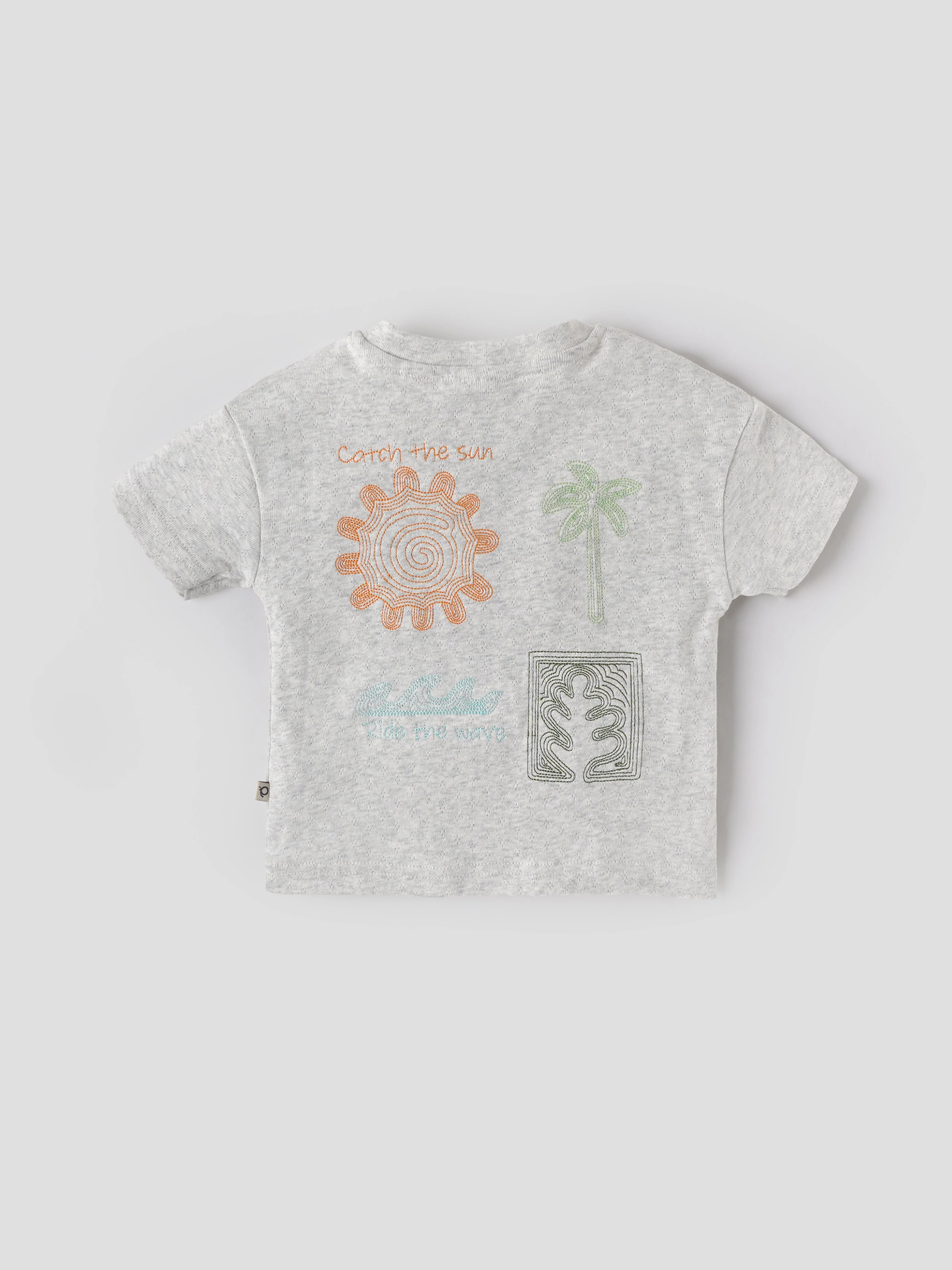 Popees Baby Boys Light Grey Textured Cotton T-Shirt with Embroidered Back Print| 9 Months–4 Years - Image 2