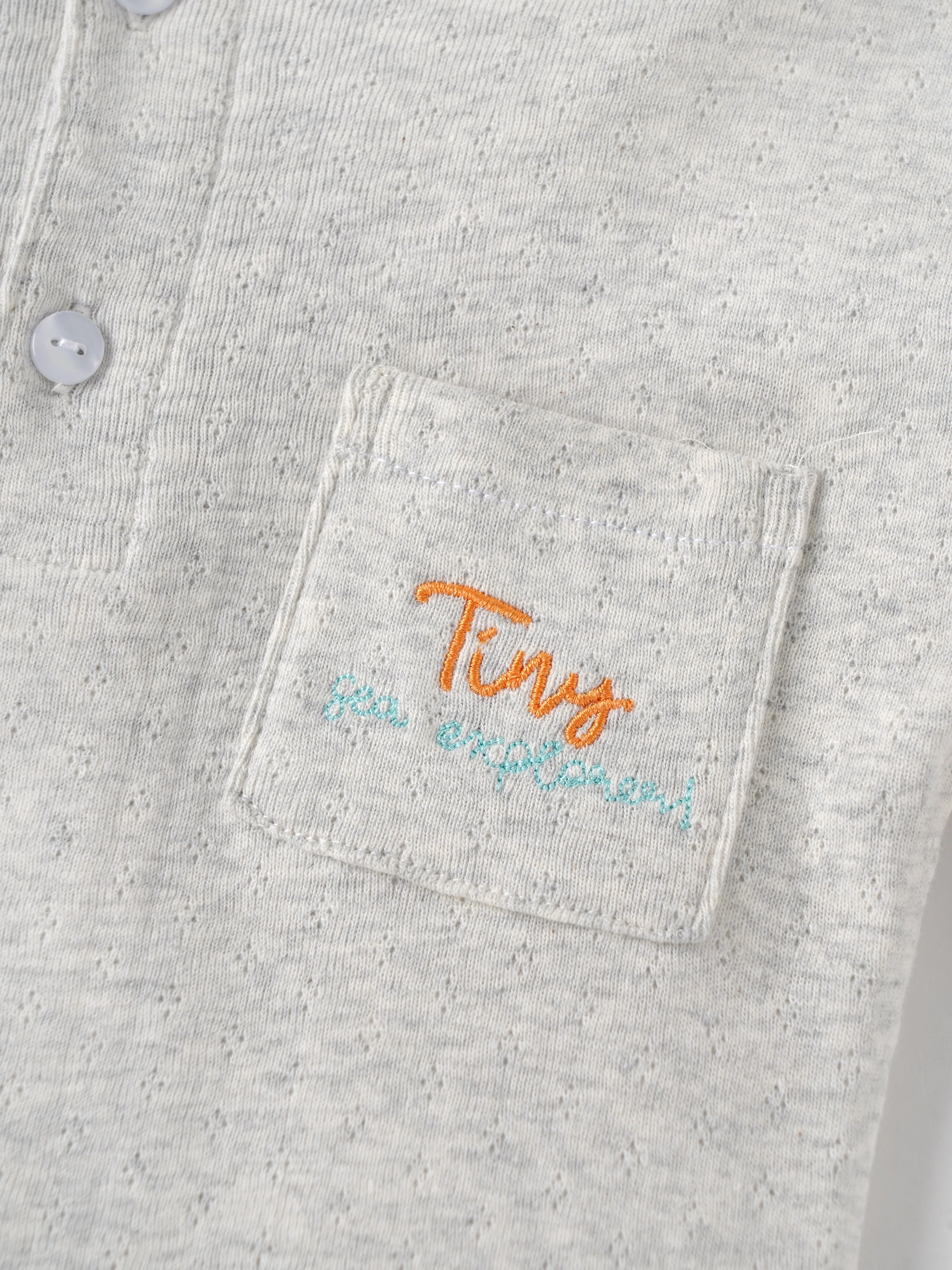 Popees Baby Boys Light Grey Textured Cotton T-Shirt with Embroidered Back Print| 9 Months–4 Years - Image 4