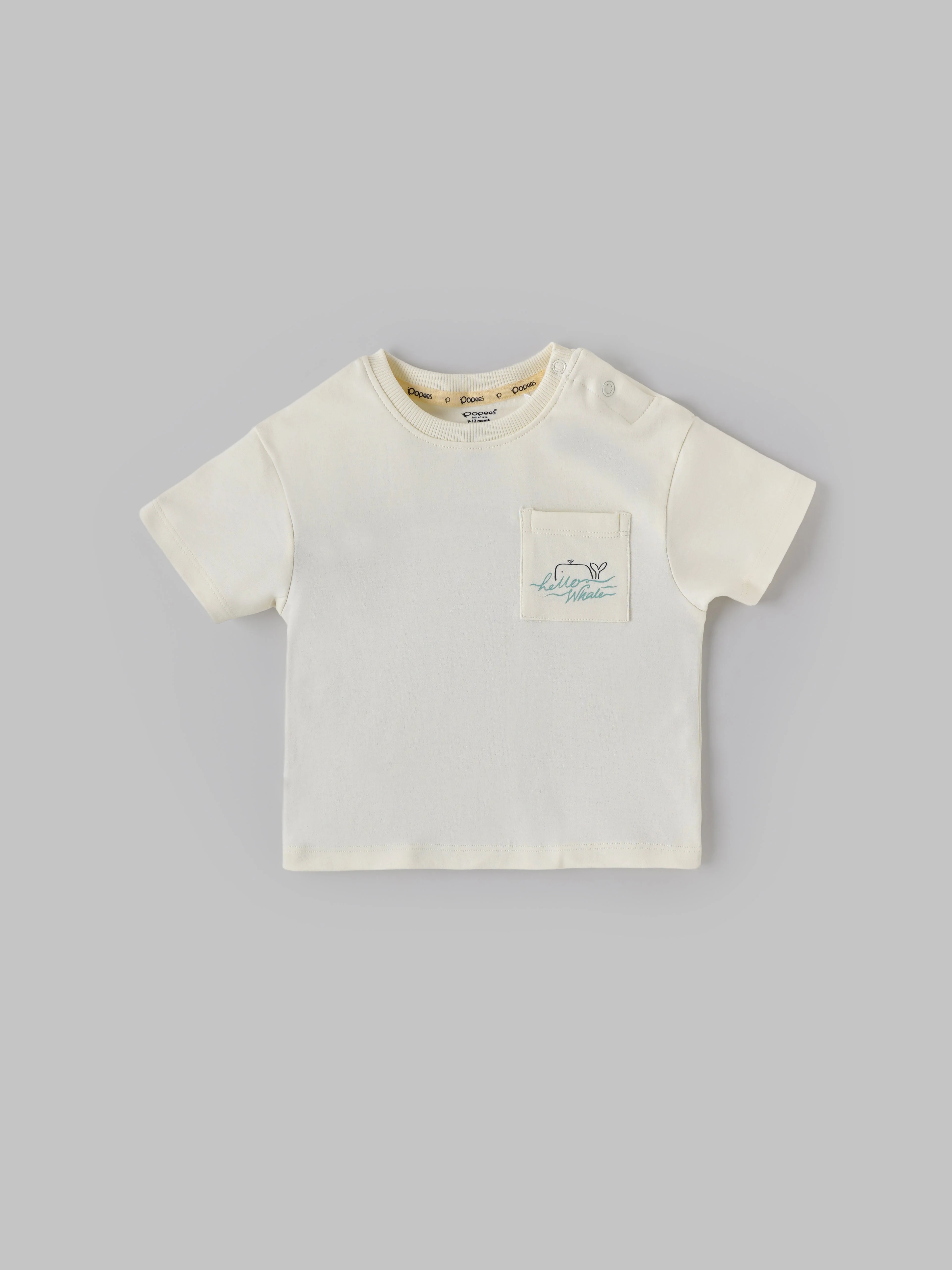 Popees Baby Boys Off-White T-shirt and Blue Shorts Set| 3-24 Months - Image 2