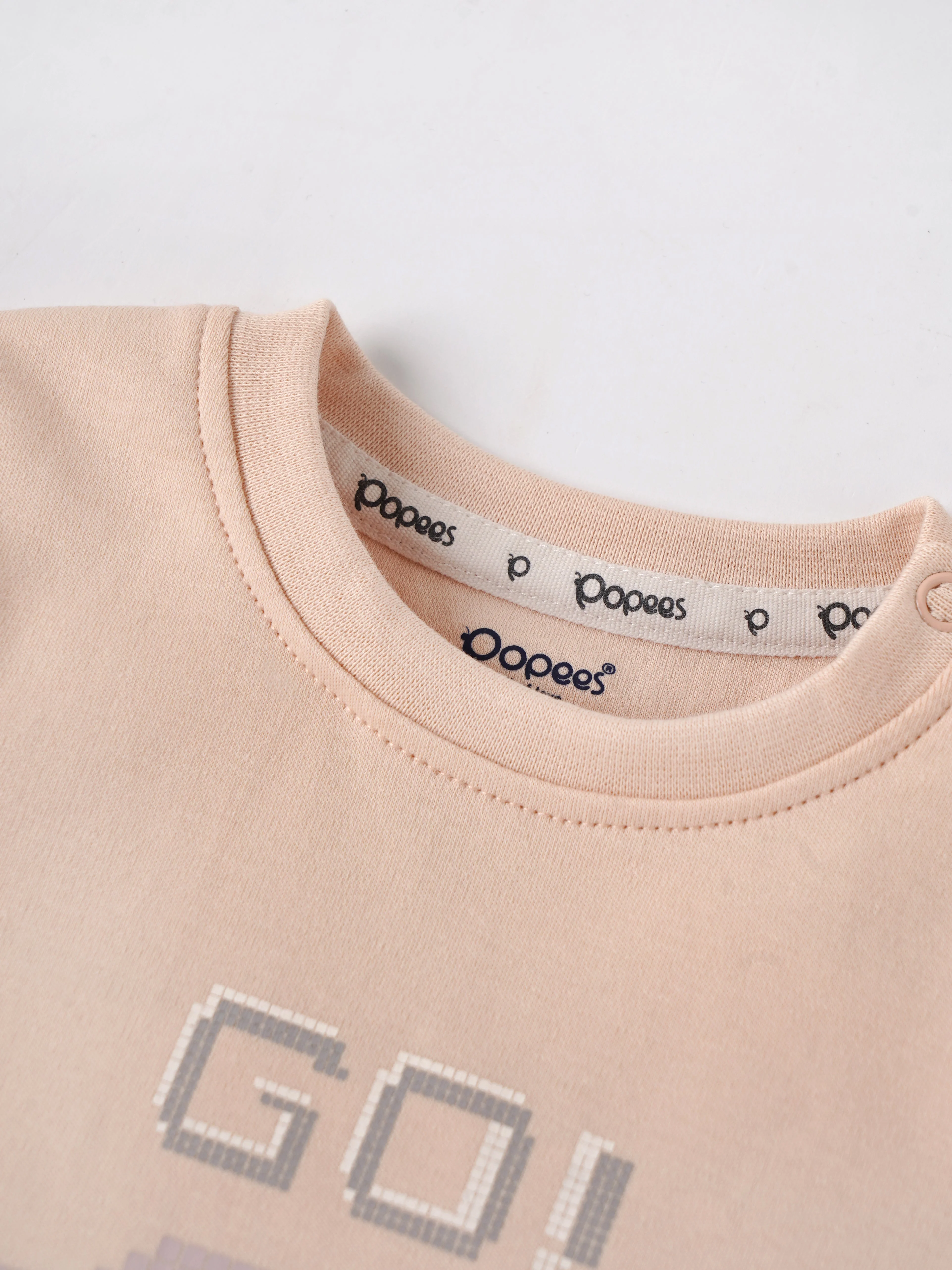 Popees Baby Boys Peach “GO!” Printed T-Shirt| Newborn to 9 Months - Image 2