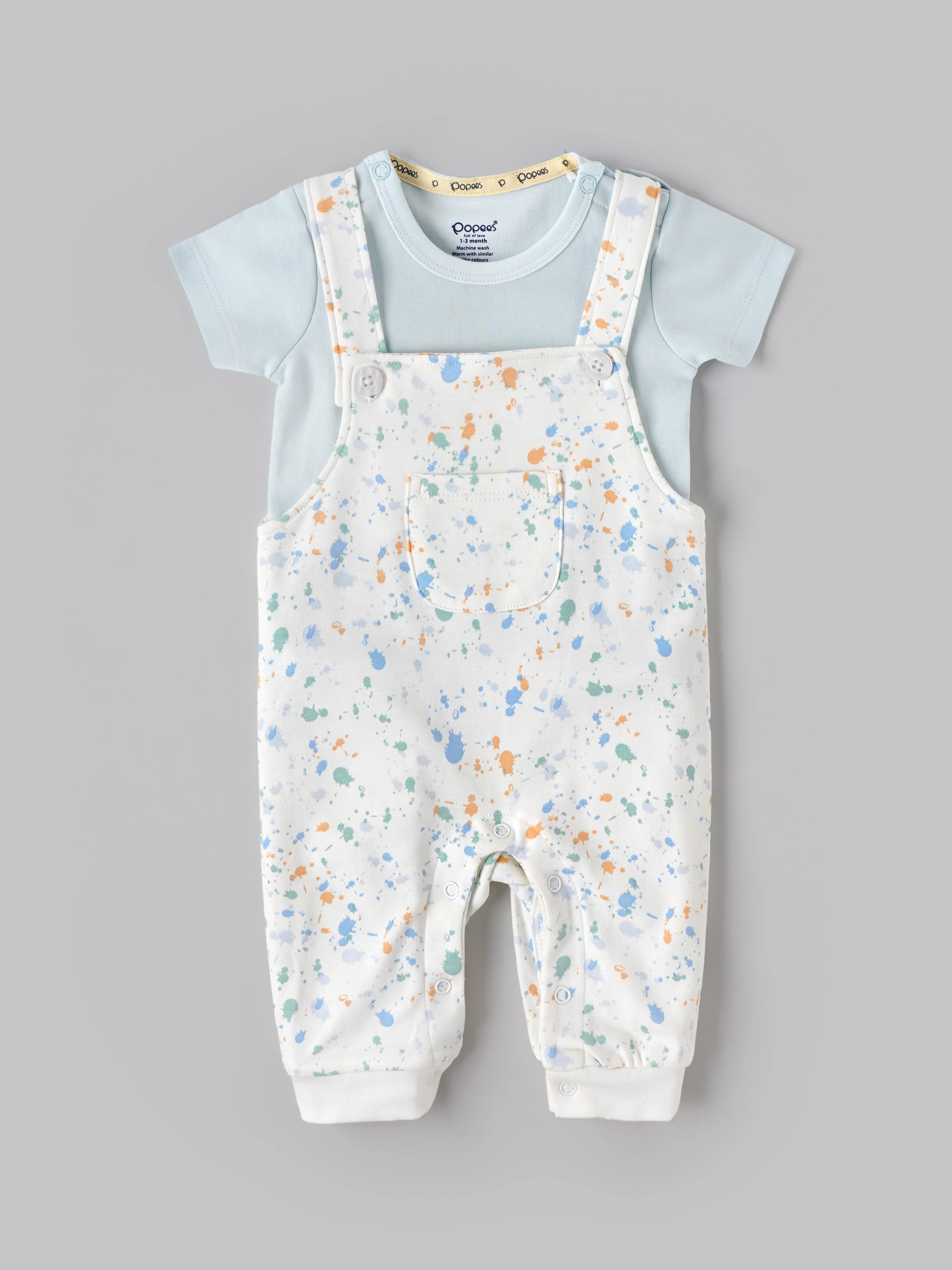 Popees Baby Boys Printed Cotton Dungaree Set with Half Sleeve T-Shirt |  0–9 Months