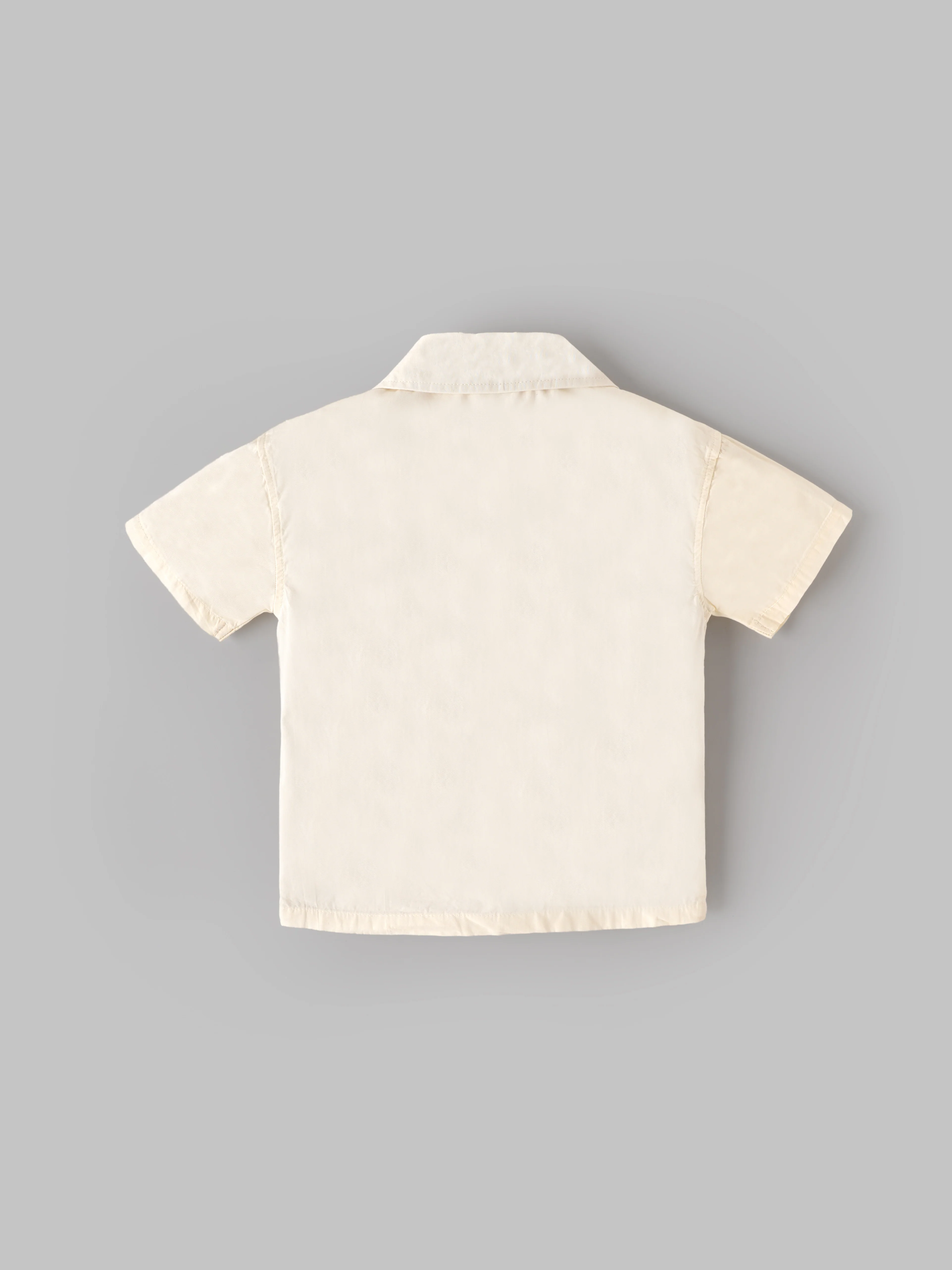 Popees Baby Boys Printed Cotton Shirt | Cream | Short Sleeve Collared Shirt | 3–24 Months - Image 3