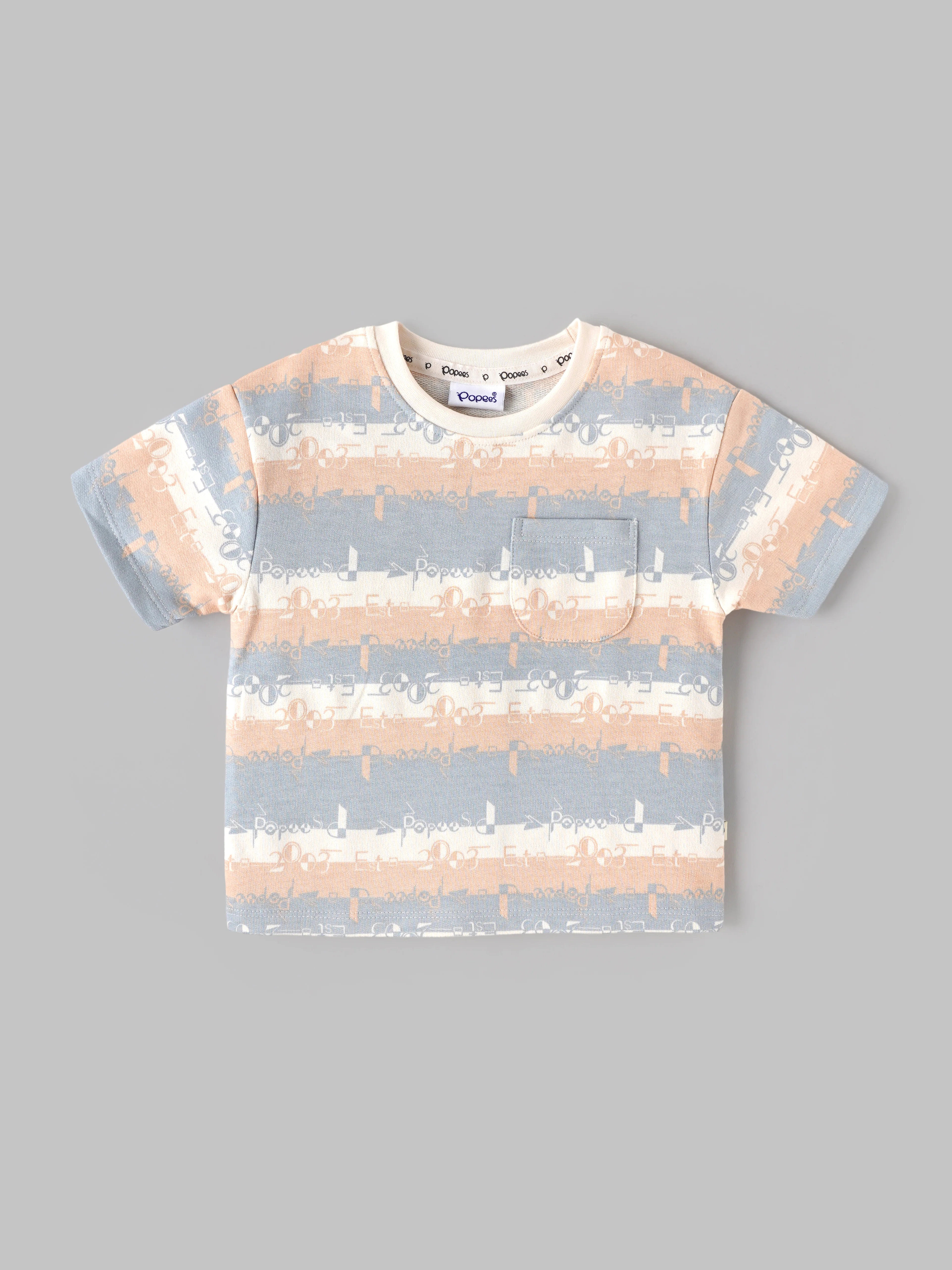 Popees Baby Boys Printed Cotton T-Shirt & Shorts Set | Blue & Peach Summer Co-Ord Outfit with Pocket | 3-24 Months - Image 2