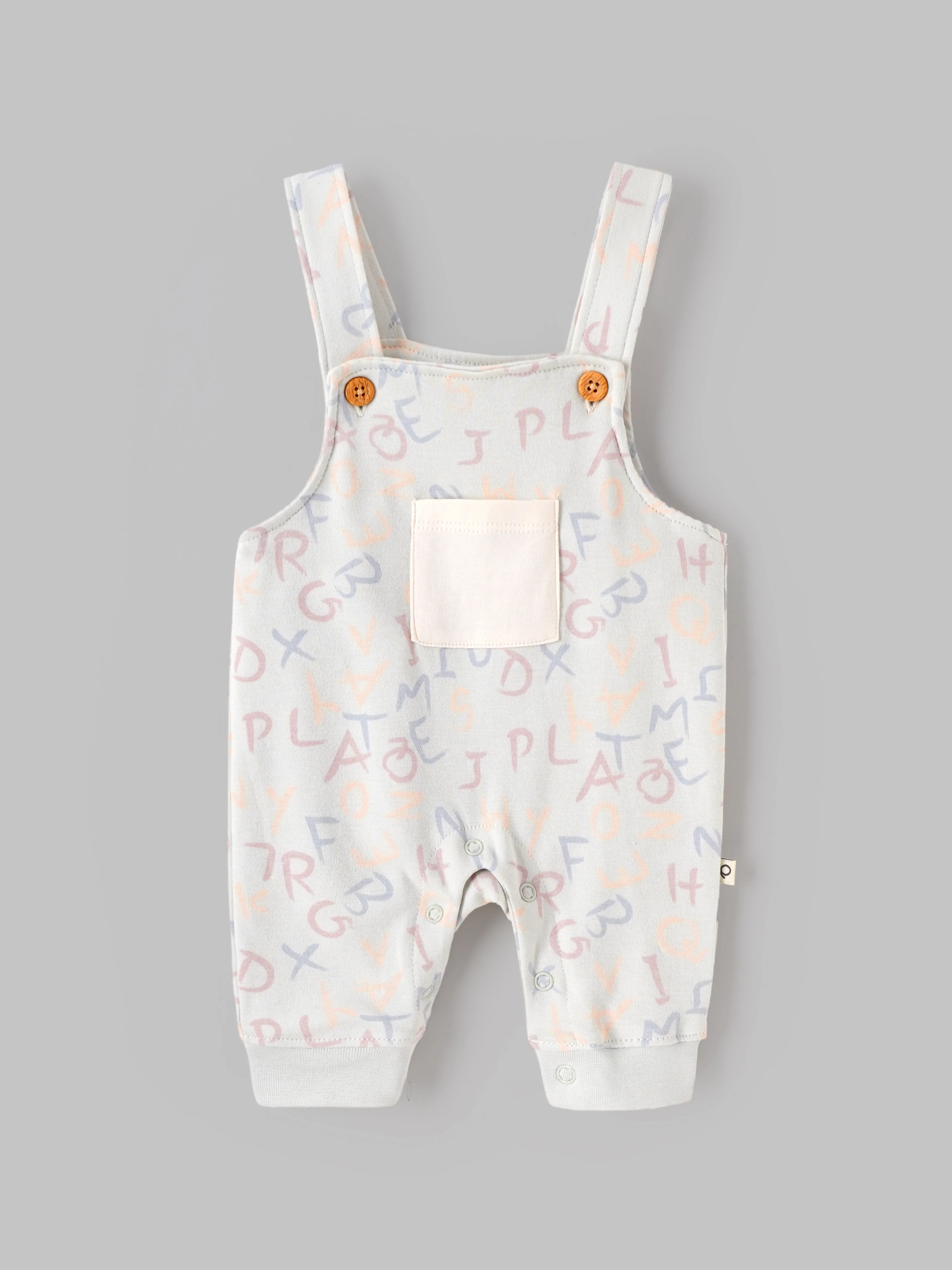 Popees Baby Boys Printed Dungaree Set with Full Sleeve T-Shirt | Soft Cotton 2-Piece Outfit | Alphabet Print Romper Set | 0–9 Months - Image 3