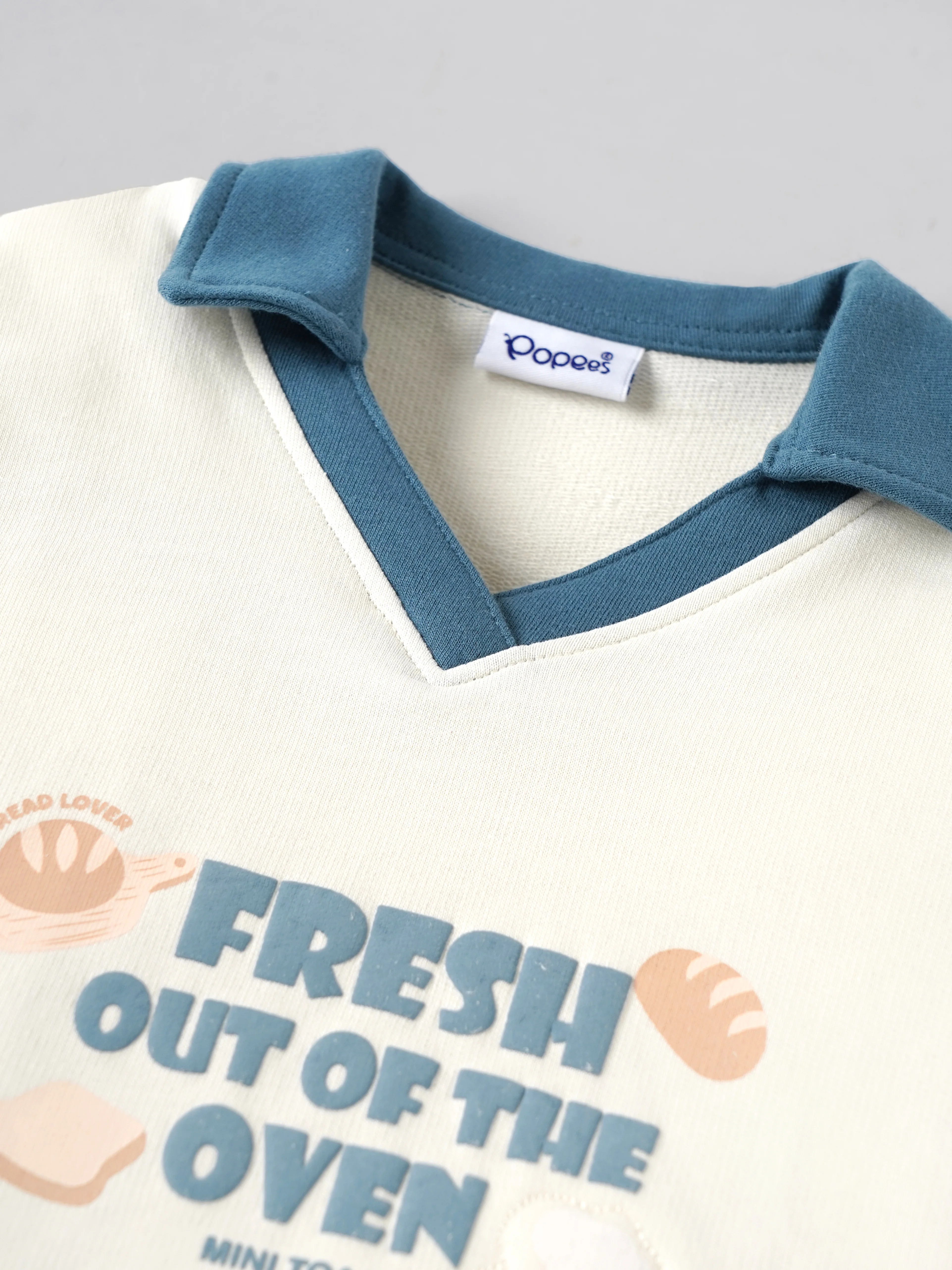 Popees Baby Boys Printed Polo Neck Half Sleeve T-Shirt | Soft Cotton Casual Tee | Cream & Blue | 3–24 Months - Image 4