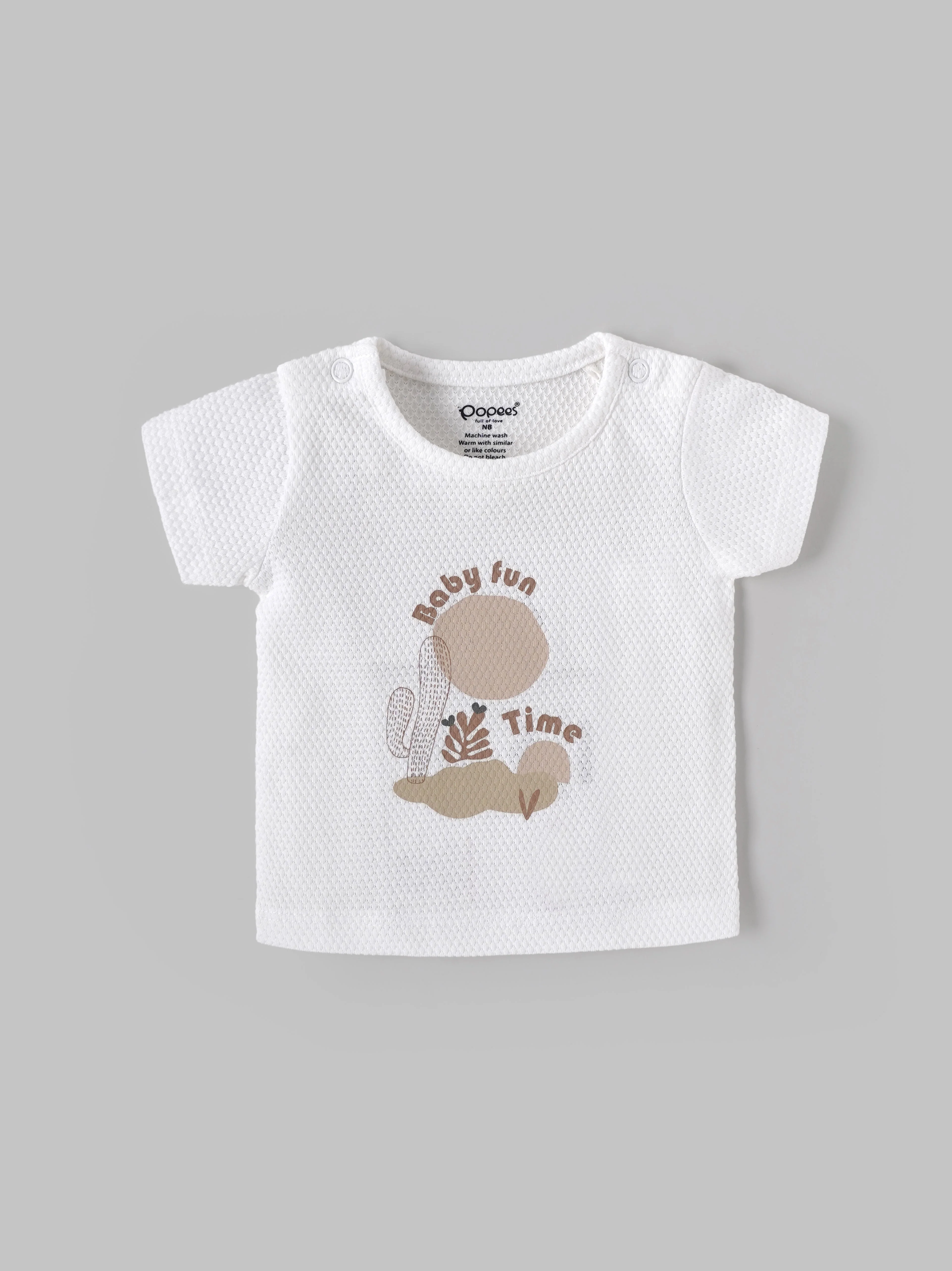 Popees Baby Boys Printed T-Shirt| Newborn–9 Months |Soft Cotton, White