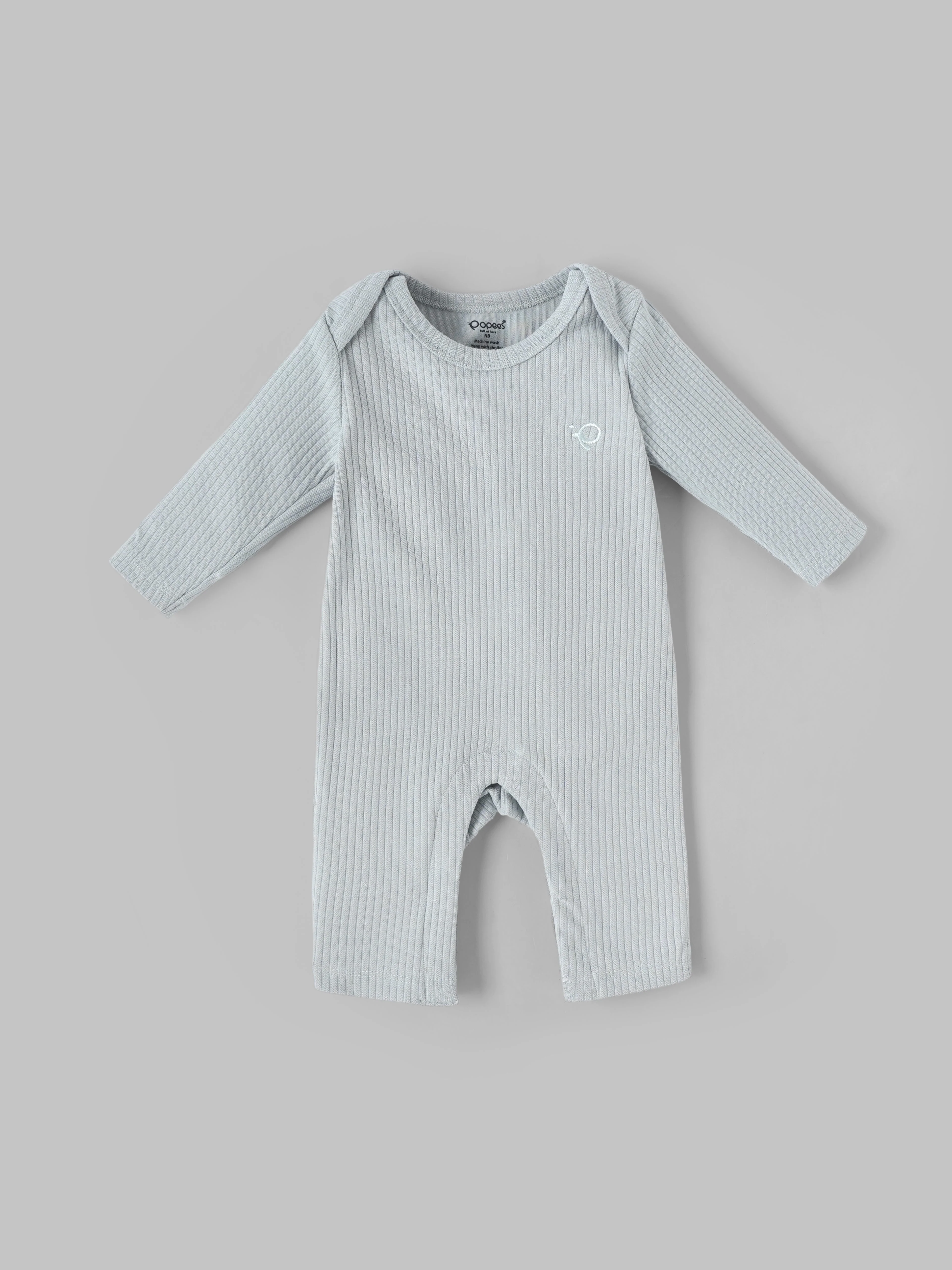 Popees Baby Boys Ribbed Cotton Full Sleeve Romper with Snap Closure| Tiny Baby, Newborn-6 Months