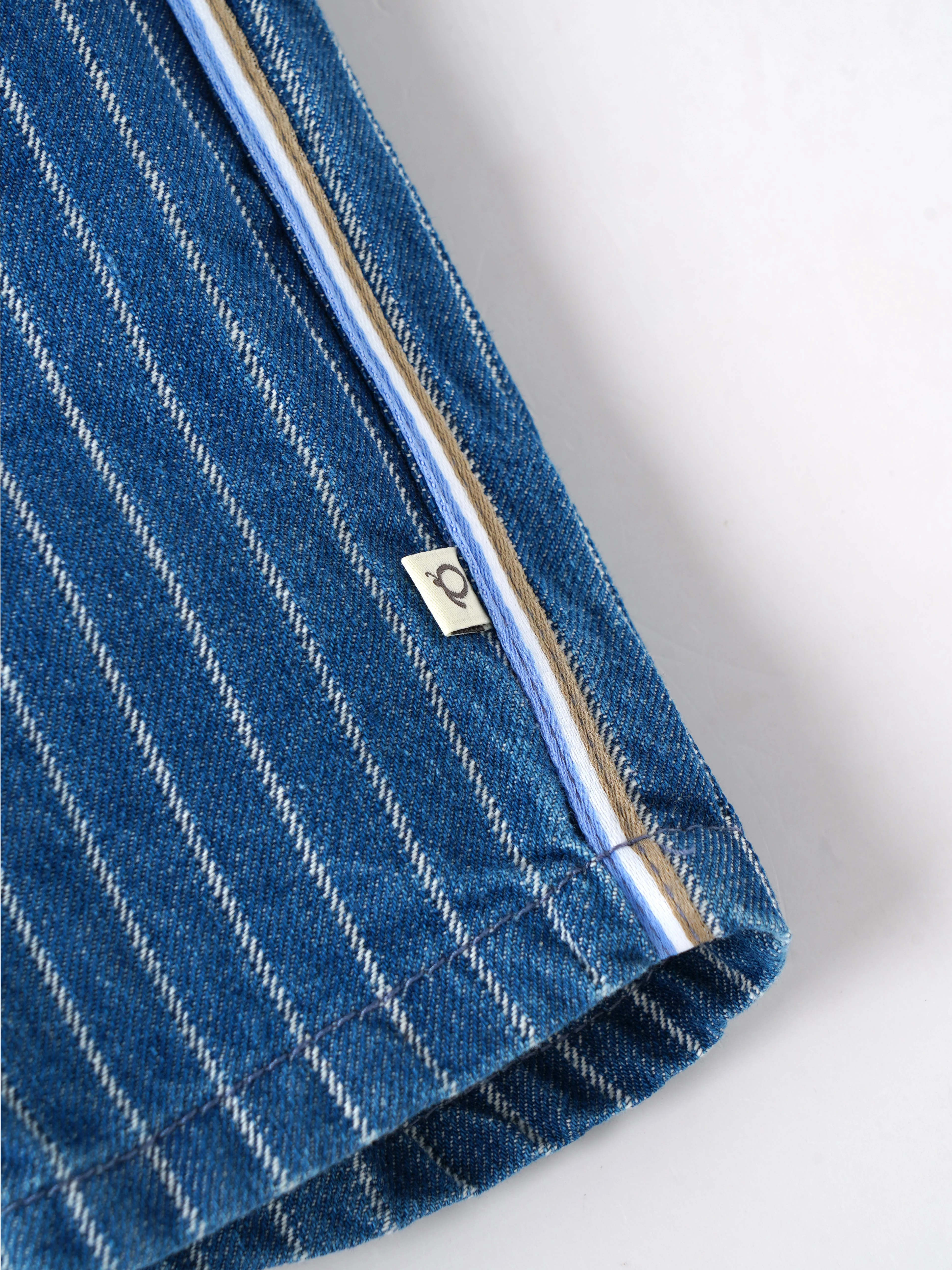 Popees Baby Boys Striped Denim Shorts | Soft Cotton Elastic Waist | 3M to 36M - Image 3