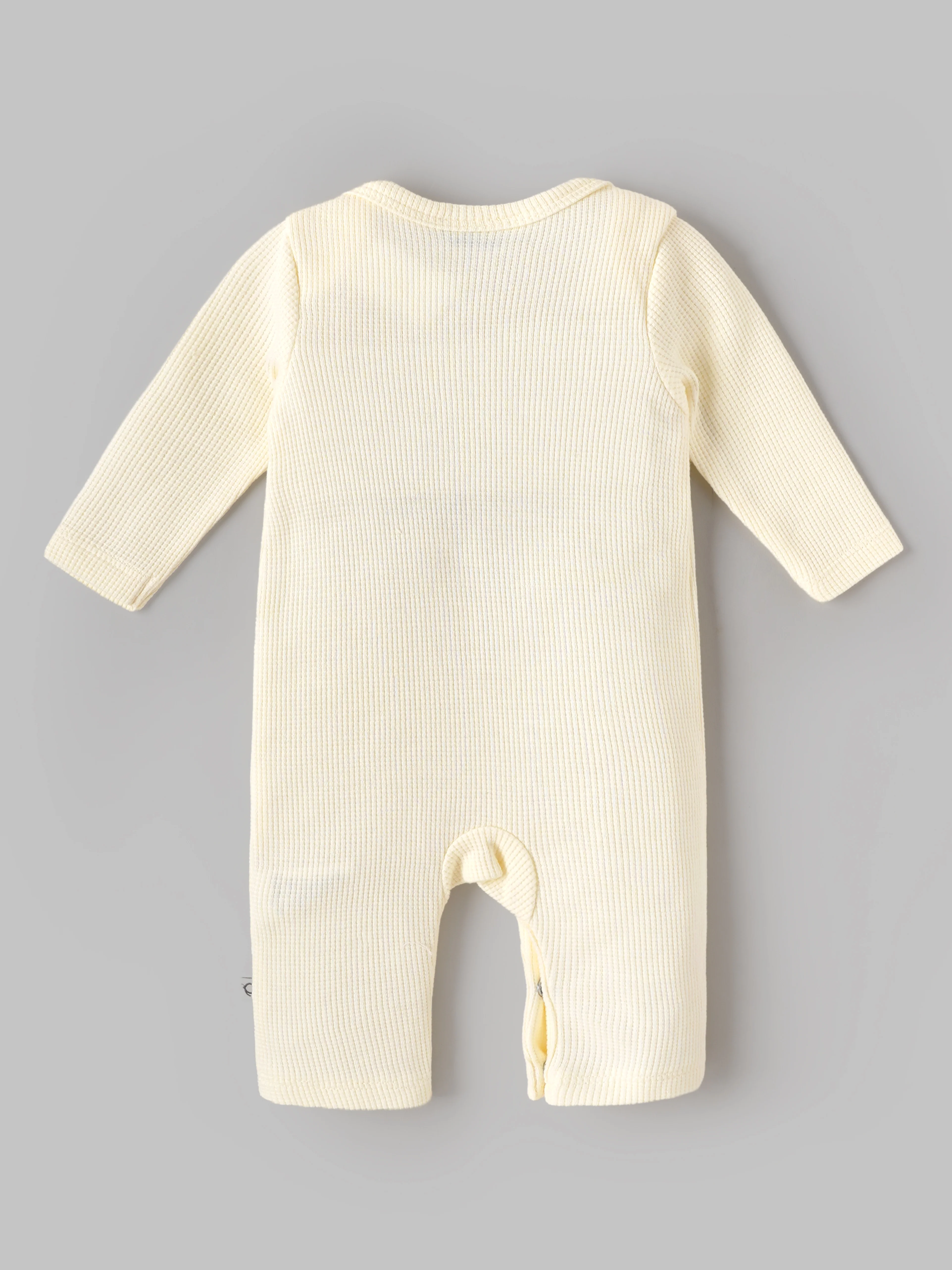 Popees Baby Boys Waffle Knit Romper | Soft Cotton Long Sleeve One-Piece with Train Embroidery |0–9 Months - Image 2