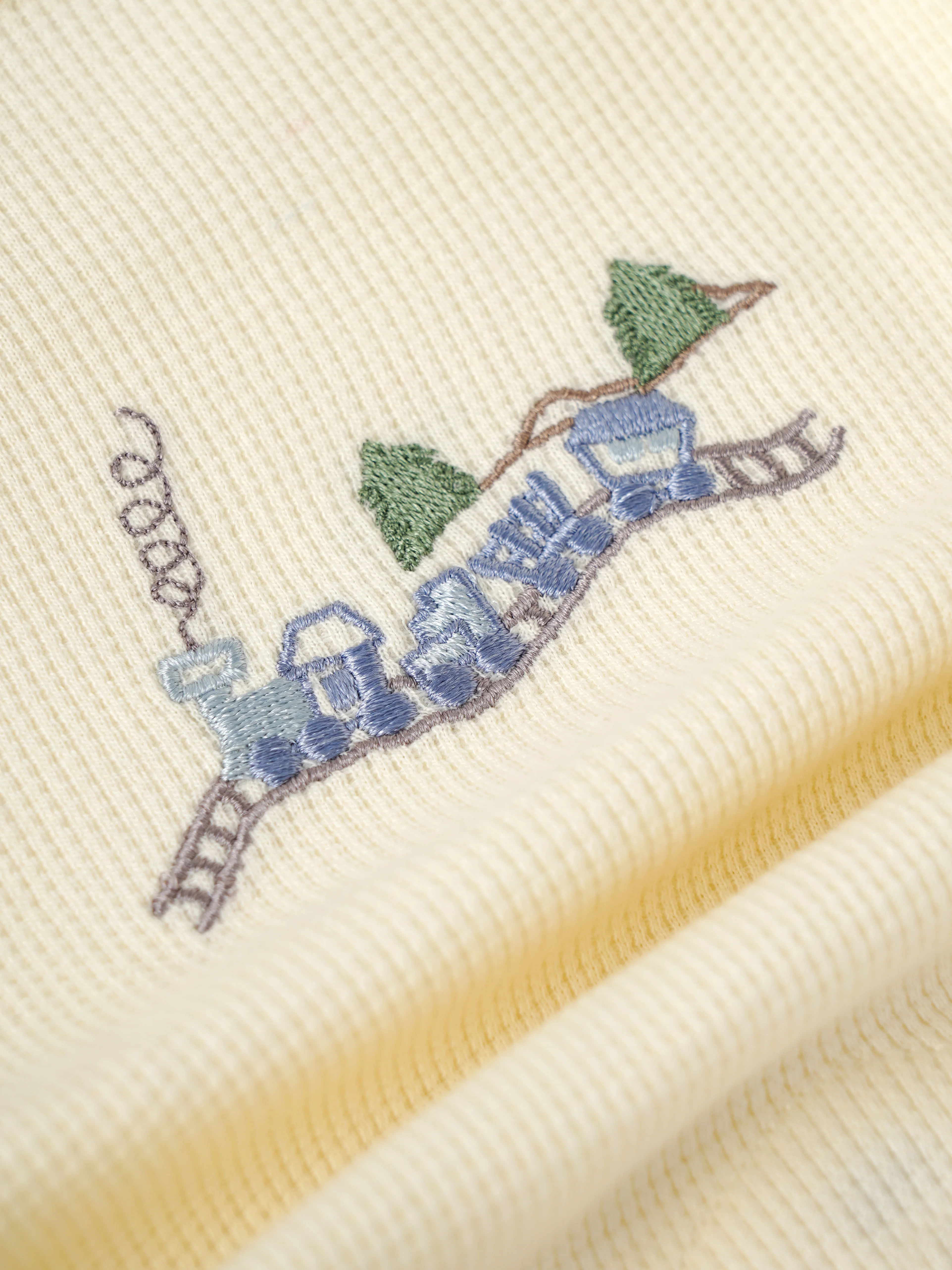 Popees Baby Boys Waffle Knit Romper | Soft Cotton Long Sleeve One-Piece with Train Embroidery |0–9 Months - Image 3