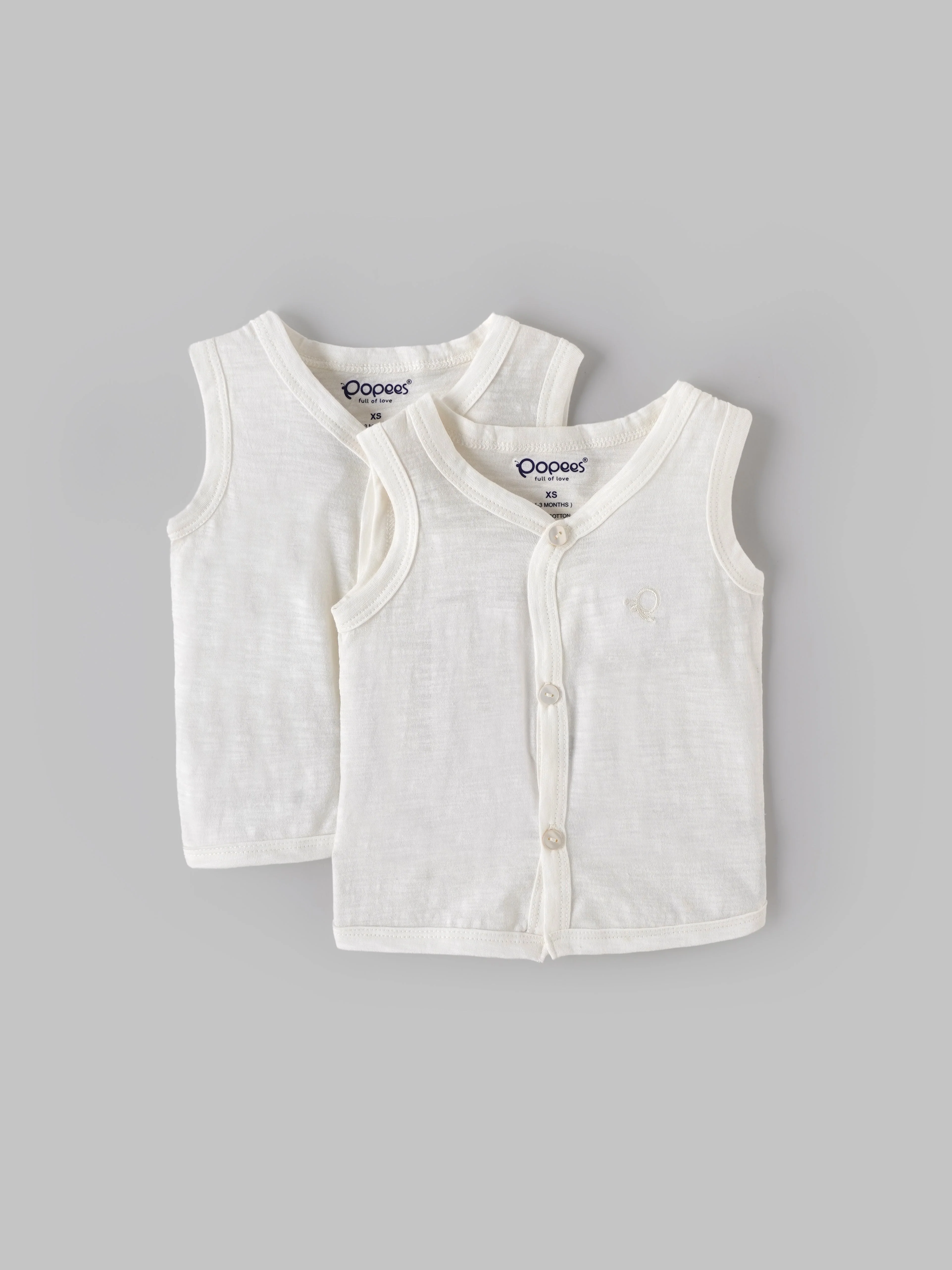 Popees Baby Unisex Cotton Jhabla Pack of 2|Soft Sleeveless Front Button Newborn Top |Tiny Baby, NB–6M