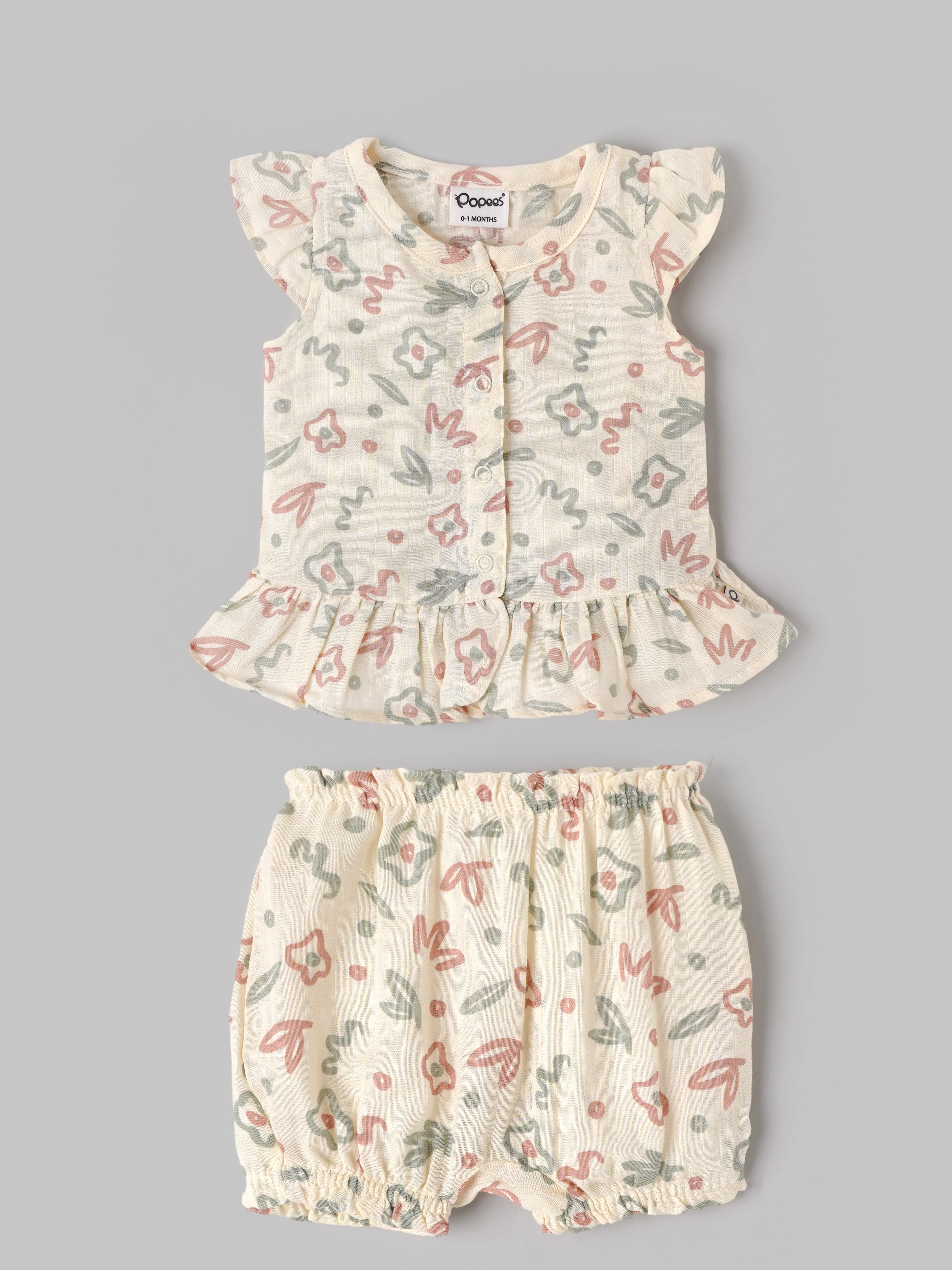 Popees Baby Girls 5-Piece Floral Cotton Gift Set |0–1M & 3–6M - Image 2