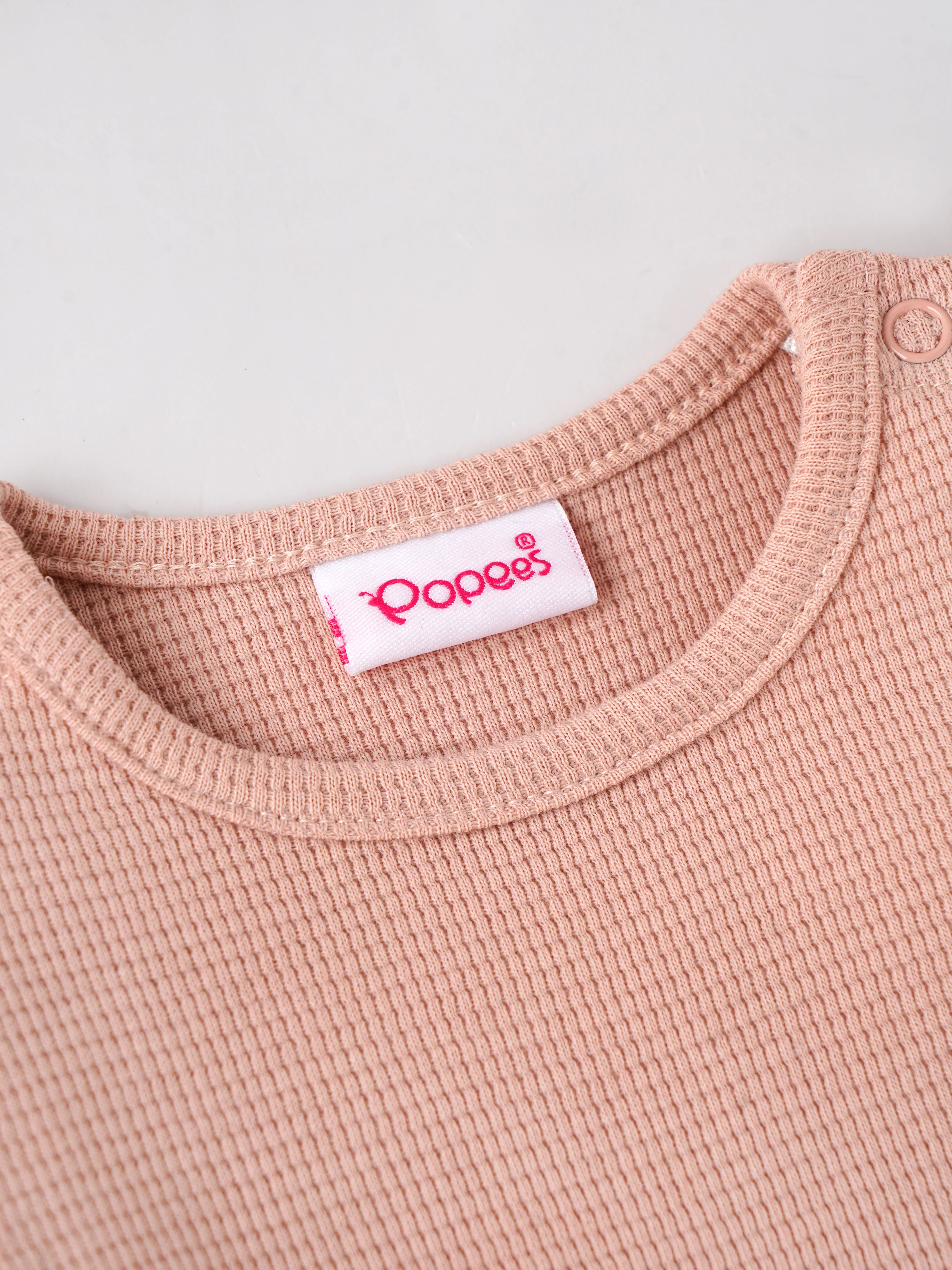Popees Baby Girls Cotton Bodysuit with Puff Sleeves| Peach| Newborn To 9 Months - Image 3