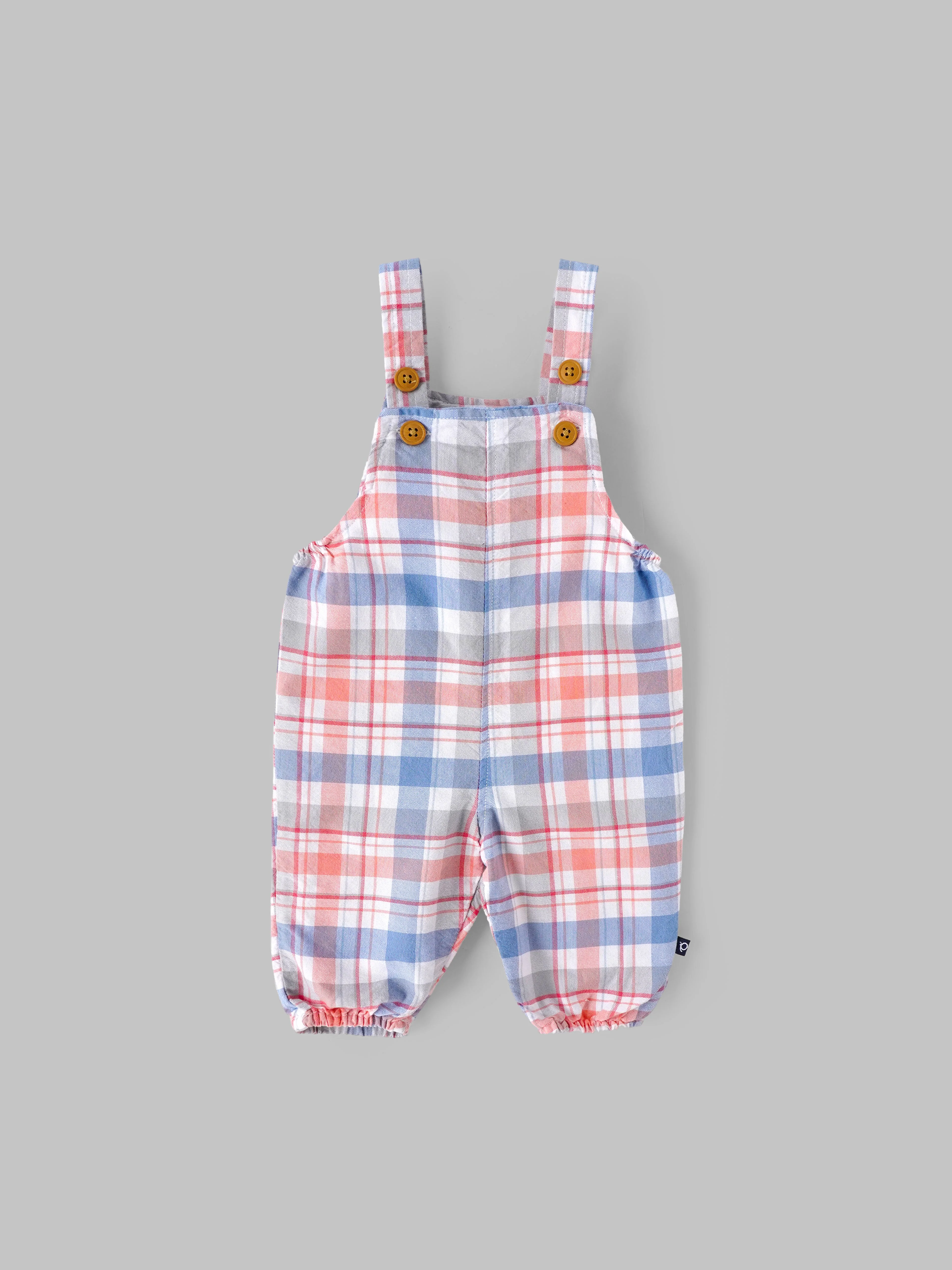 Popees Baby Girls Checked Dungaree Set with Full Sleeve Top| 3M–24M - Image 3