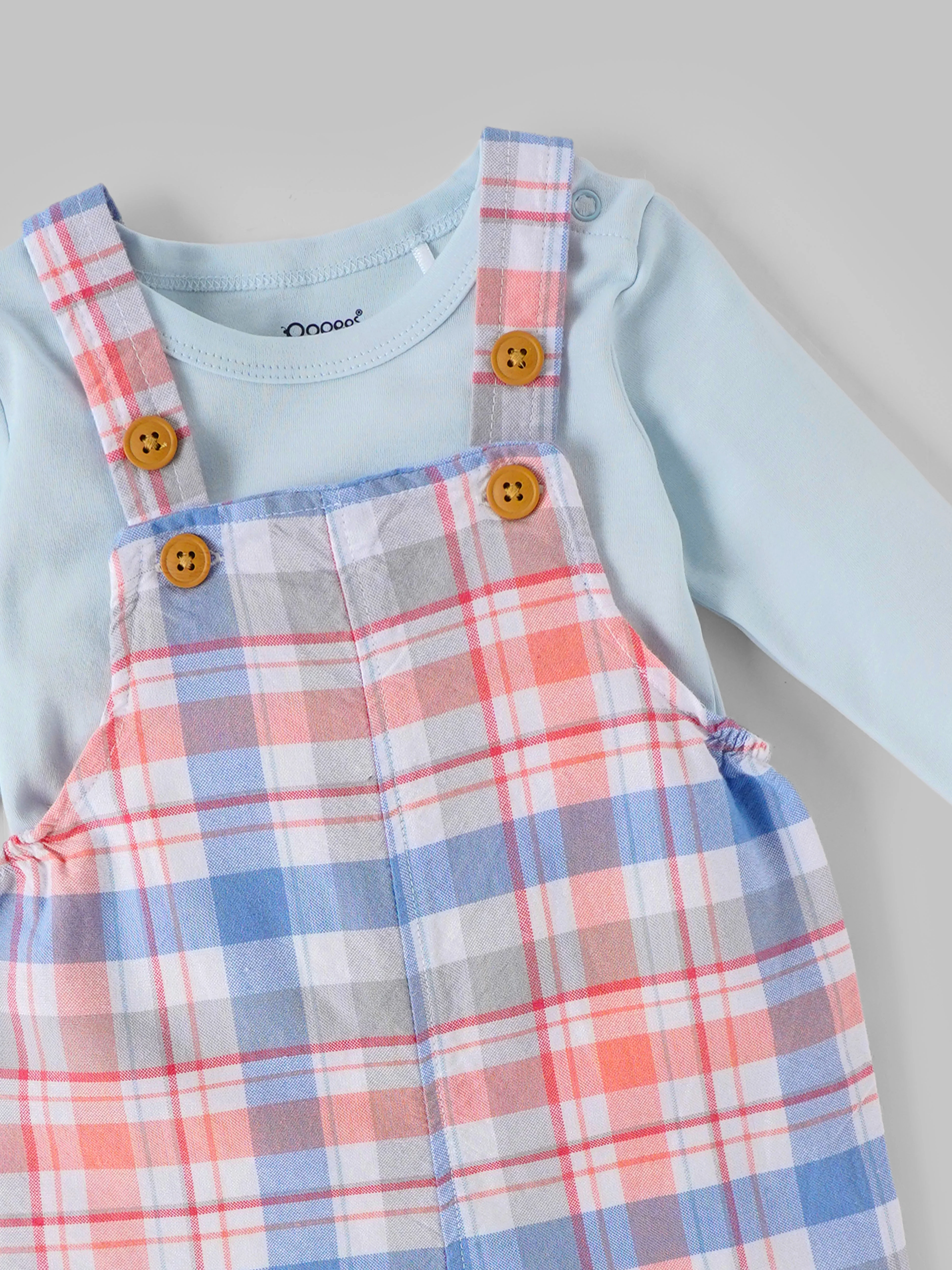 Popees Baby Girls Checked Dungaree Set with Full Sleeve Top| 3M–24M - Image 4